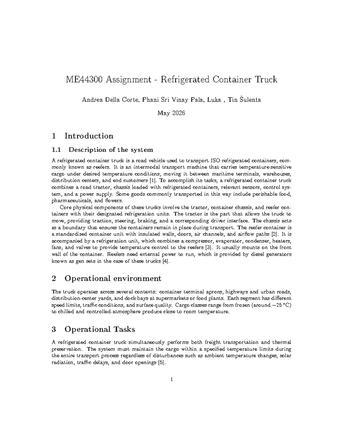 ME44300 Assignment: Refrigerated Container Truck Overview and ...