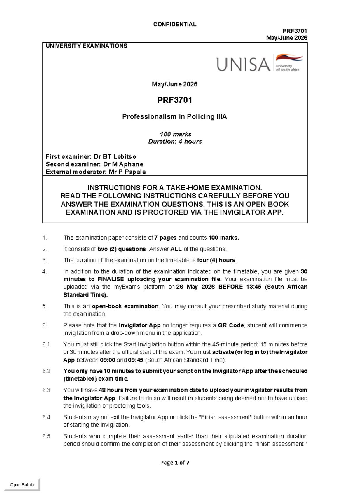 PRF3701 Final Exam Guidelines and Instructions - May/June 2026 - Studocu