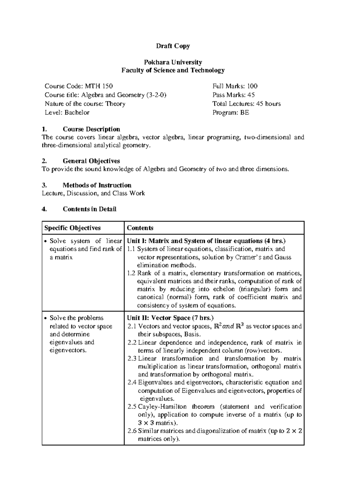 MTH 150: Algebra and Geometry Course Syllabus Overview - Studocu