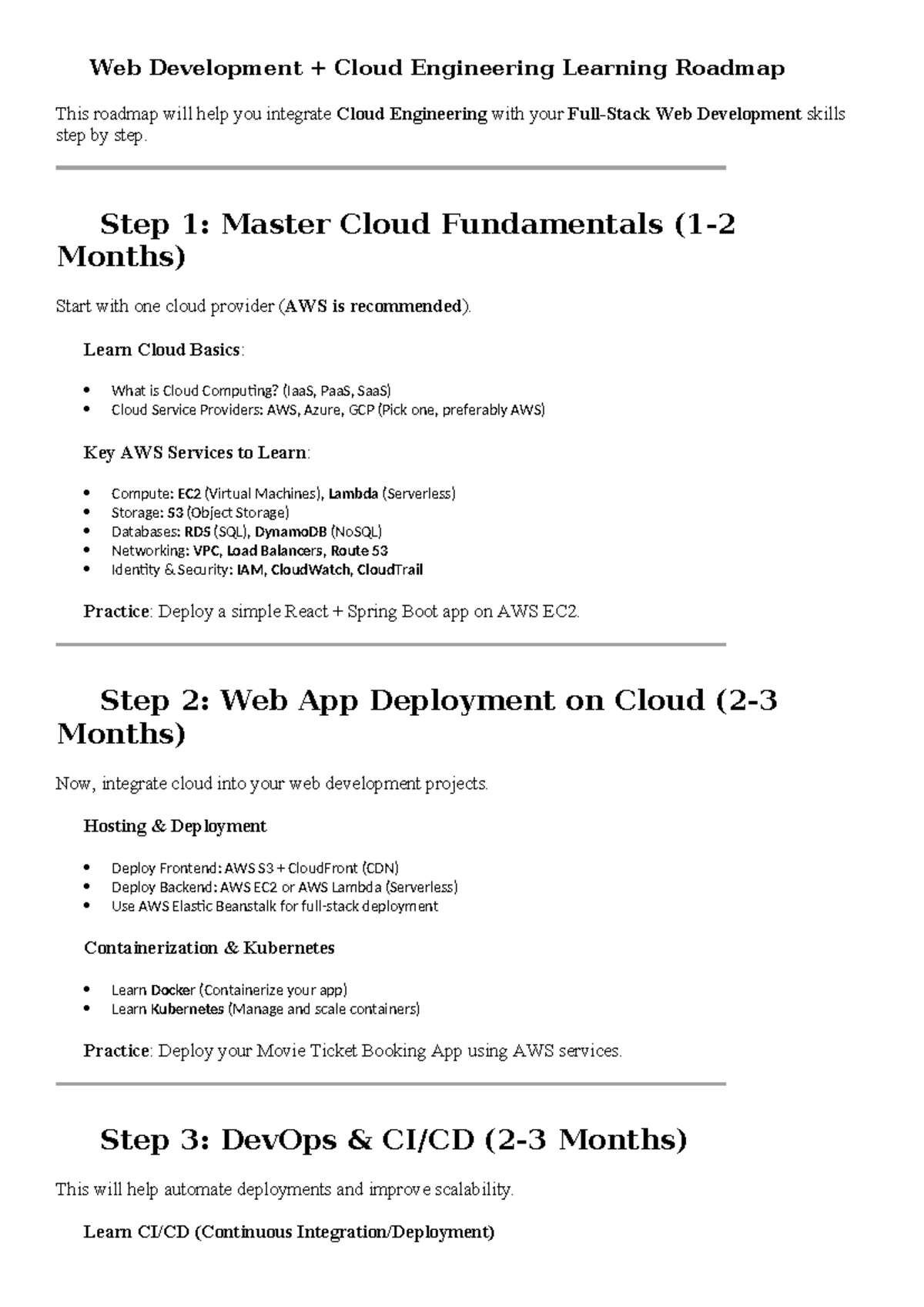 Web Development & Cloud Engineering Roadmap: Skills & Projects Guide ...