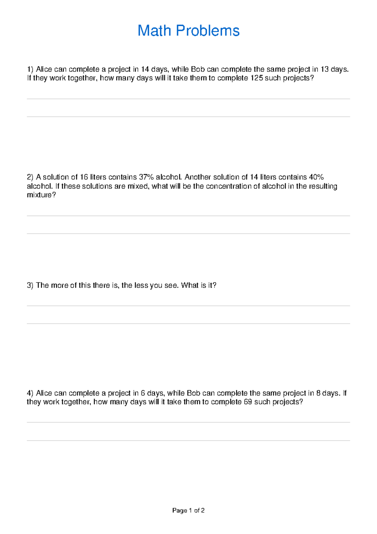 MATH WORD Problems (16): Collaborative & Logical Challenges - Studocu