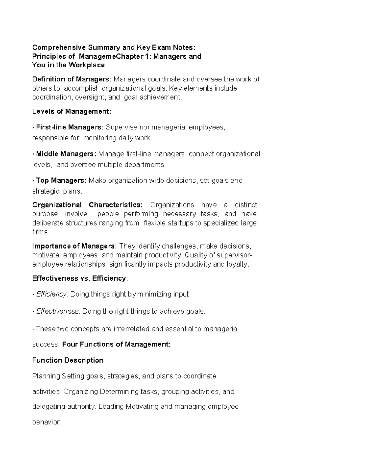 Principles of Management (MGT101) Chapter 1 Lecture Notes Summary - Studocu