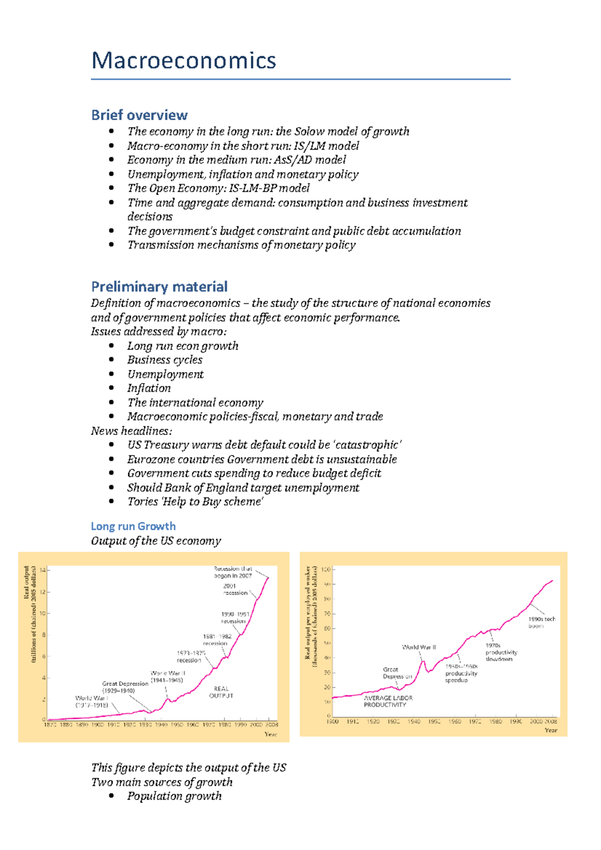 208 Macroeconomics Lecture Notes: Key Concepts & Models Overview - Studocu