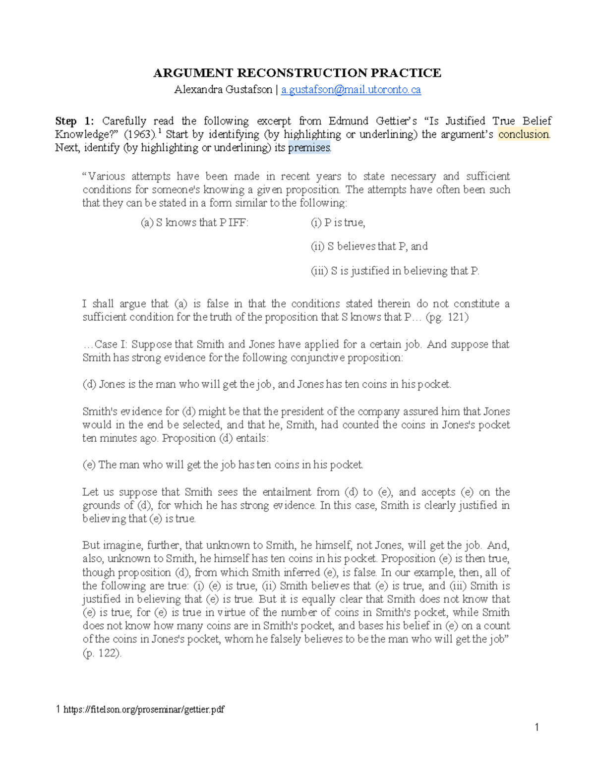 ARGUMENT RECONSTRUCTION PRACTICE: Analyzing Justified True Belief - Studocu