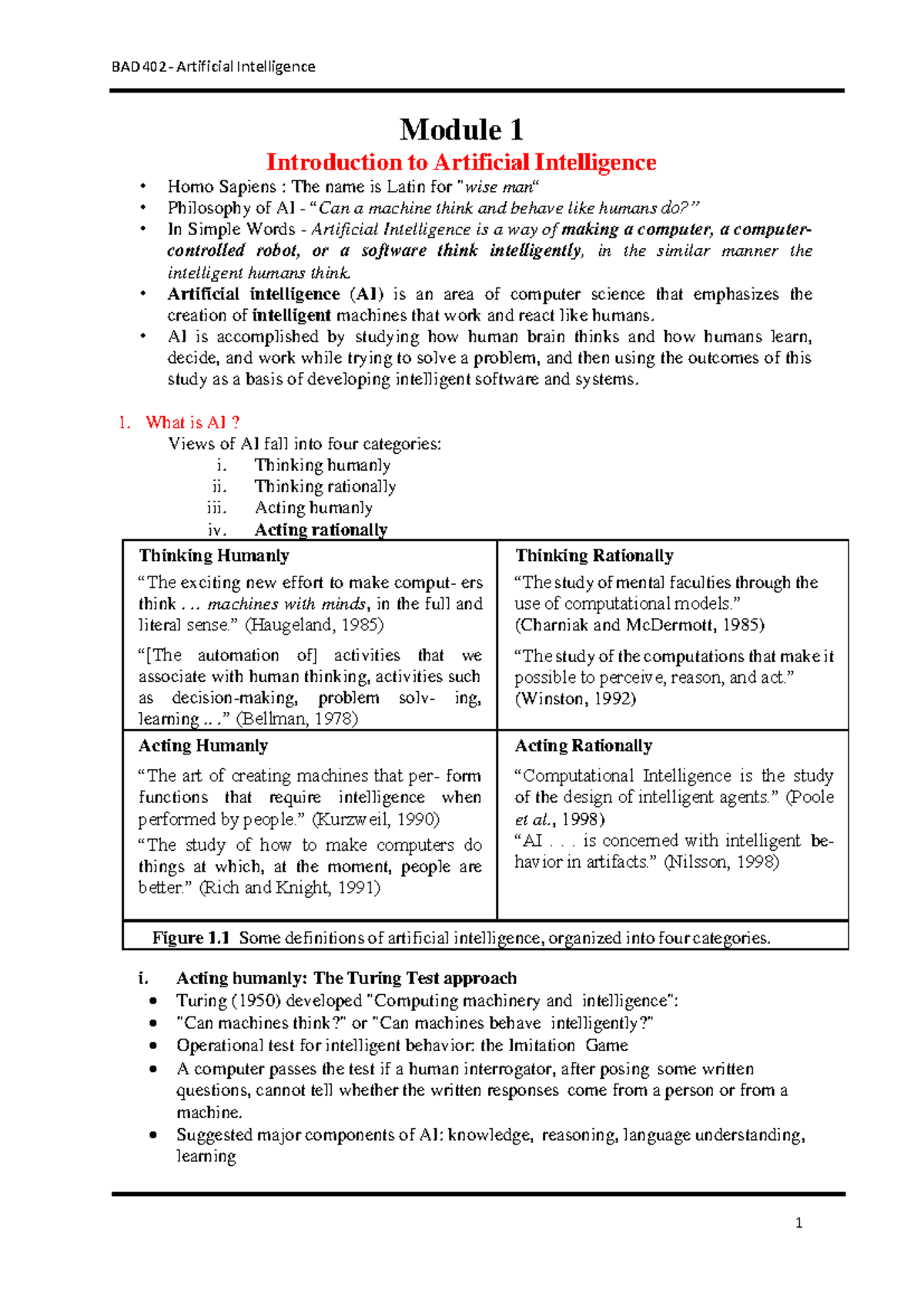 AI-Module-1-BAD402 - Ai module 1vtu - Module 1 Introduction to ...