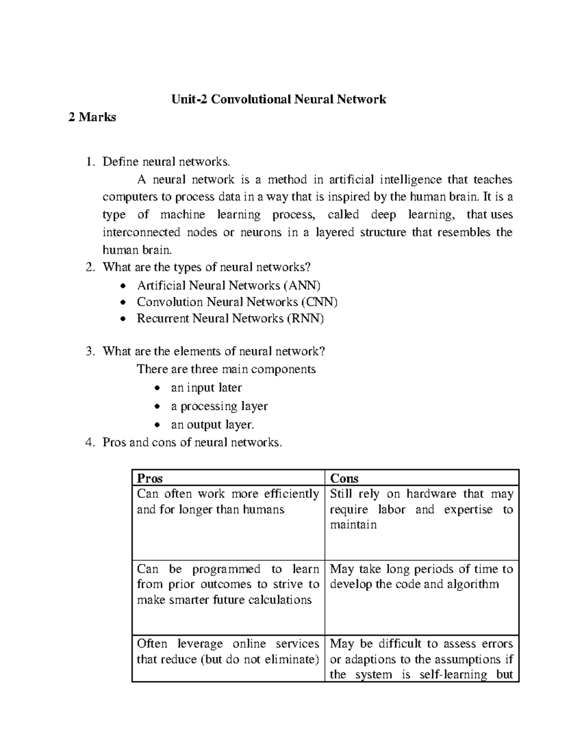 DL UNIT 2 Q - Convolutional Neural Networks Question Bank - Studocu