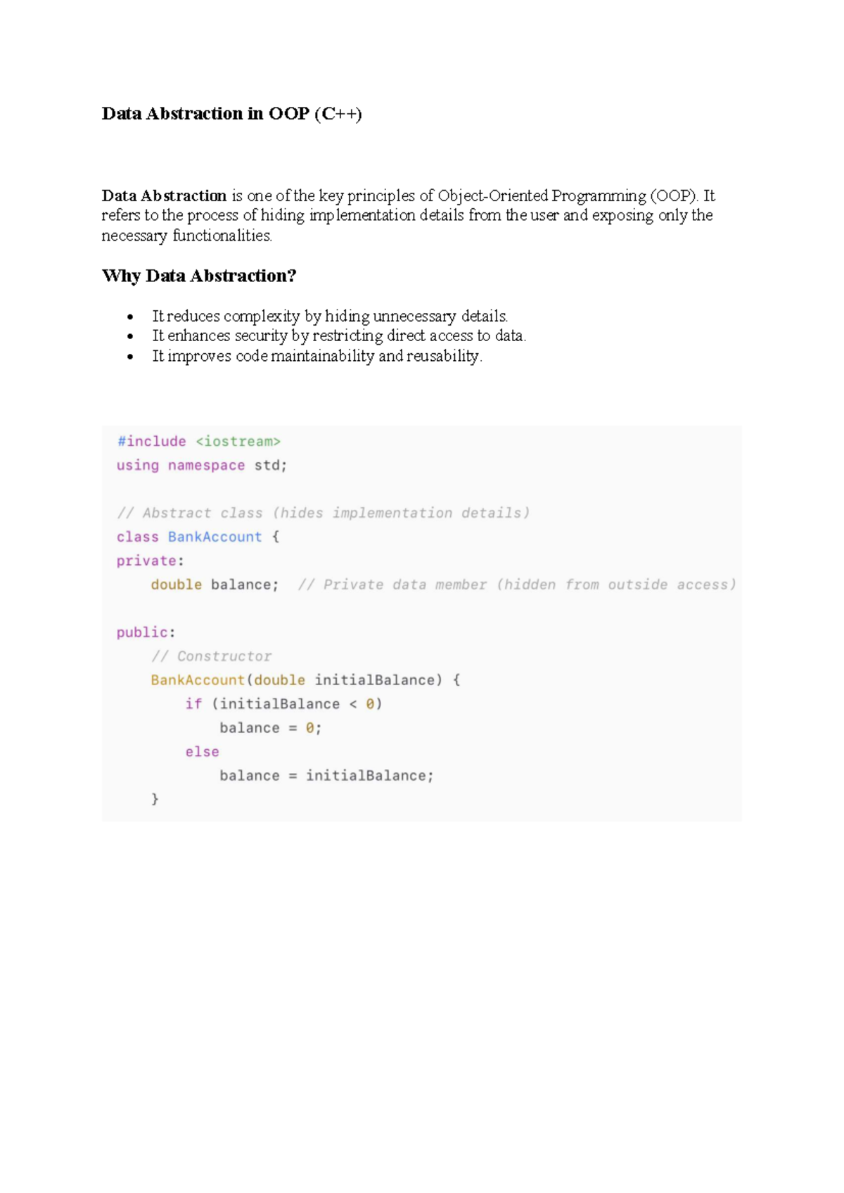 Data Abstraction in OOP: Key Principles and Benefits - Studocu