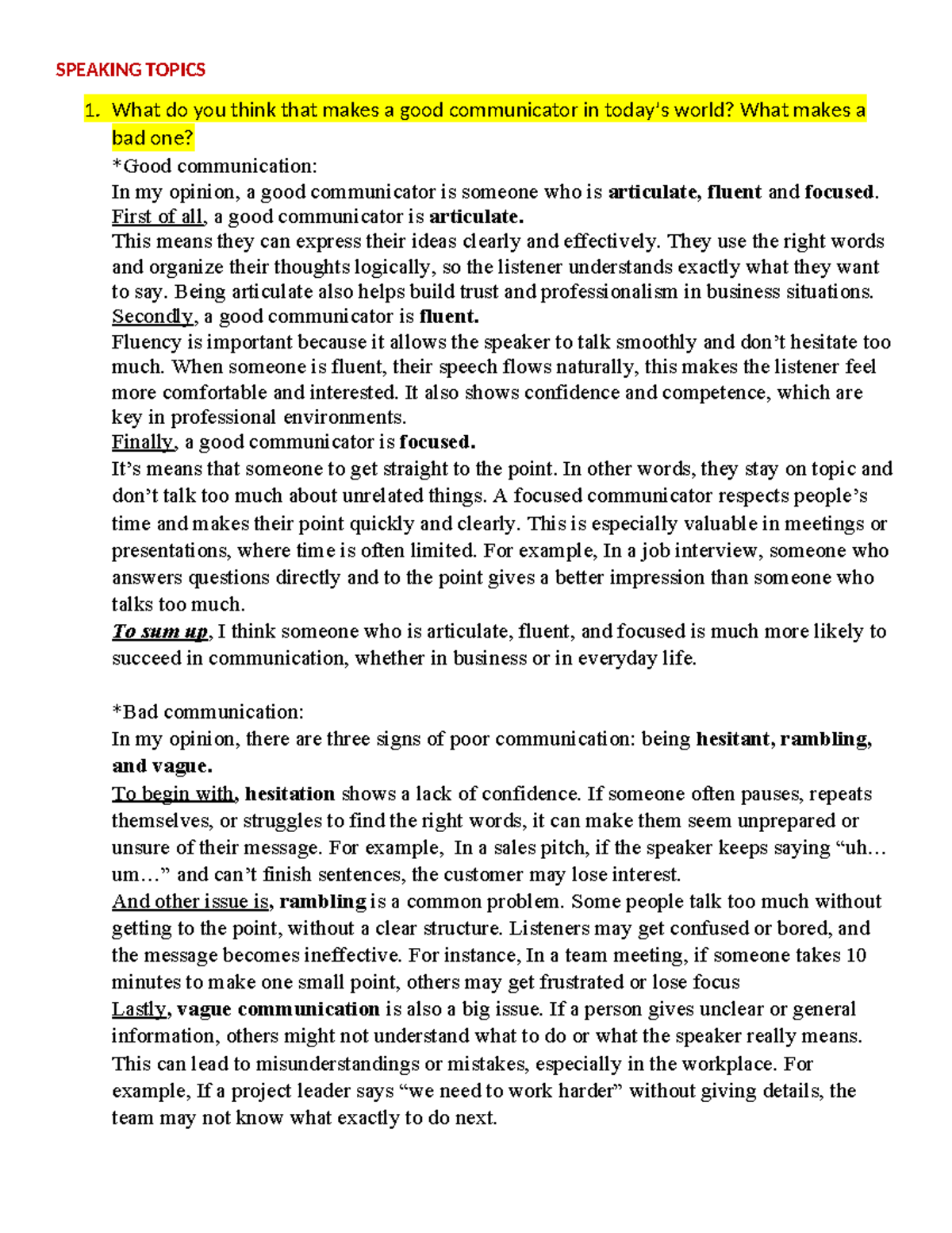 2nd Edition COMM 101 Midterm Speaking Topics: Effective Communication ...