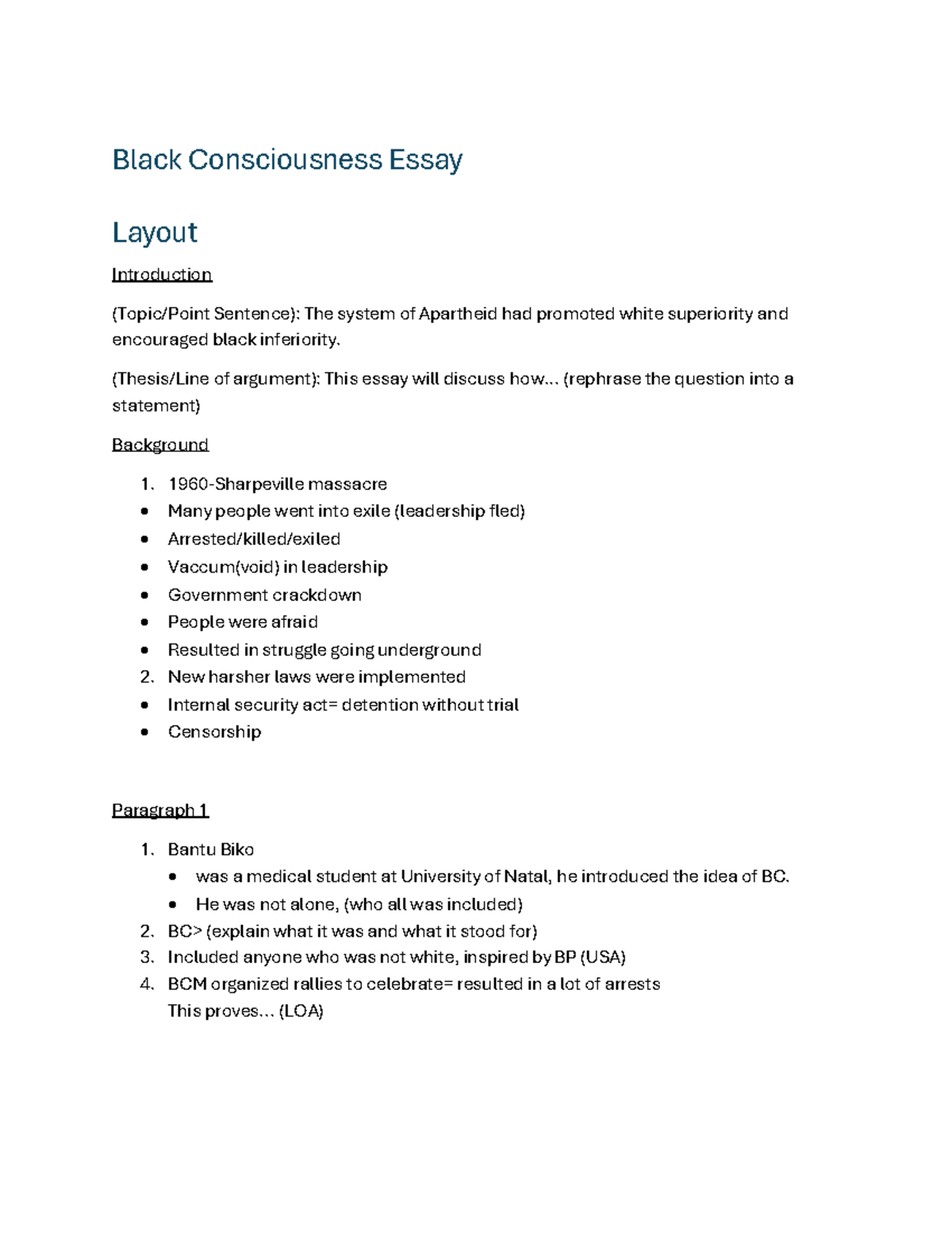 BC Essay: Analyzing Black Consciousness in Apartheid South Africa - Studocu