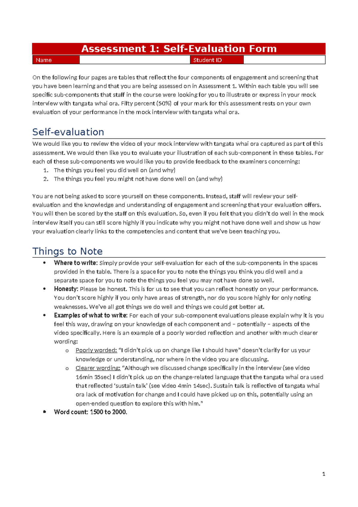 Assessment 1: Student Self-Evaluation for Mock Interview 2025 - Studocu