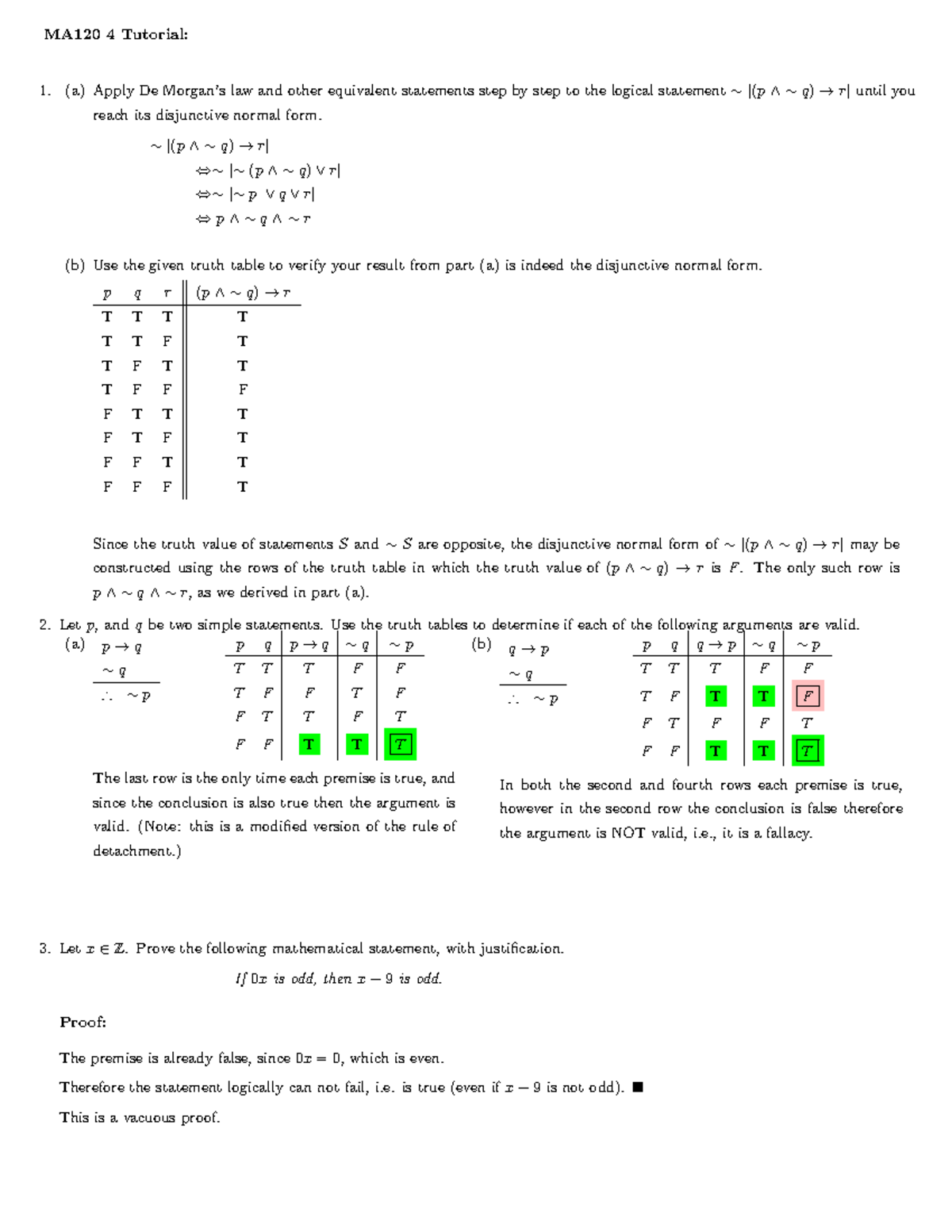 MA120 Lab 4: Disjunctive Normal Form & Truth Table Analysis - Studocu