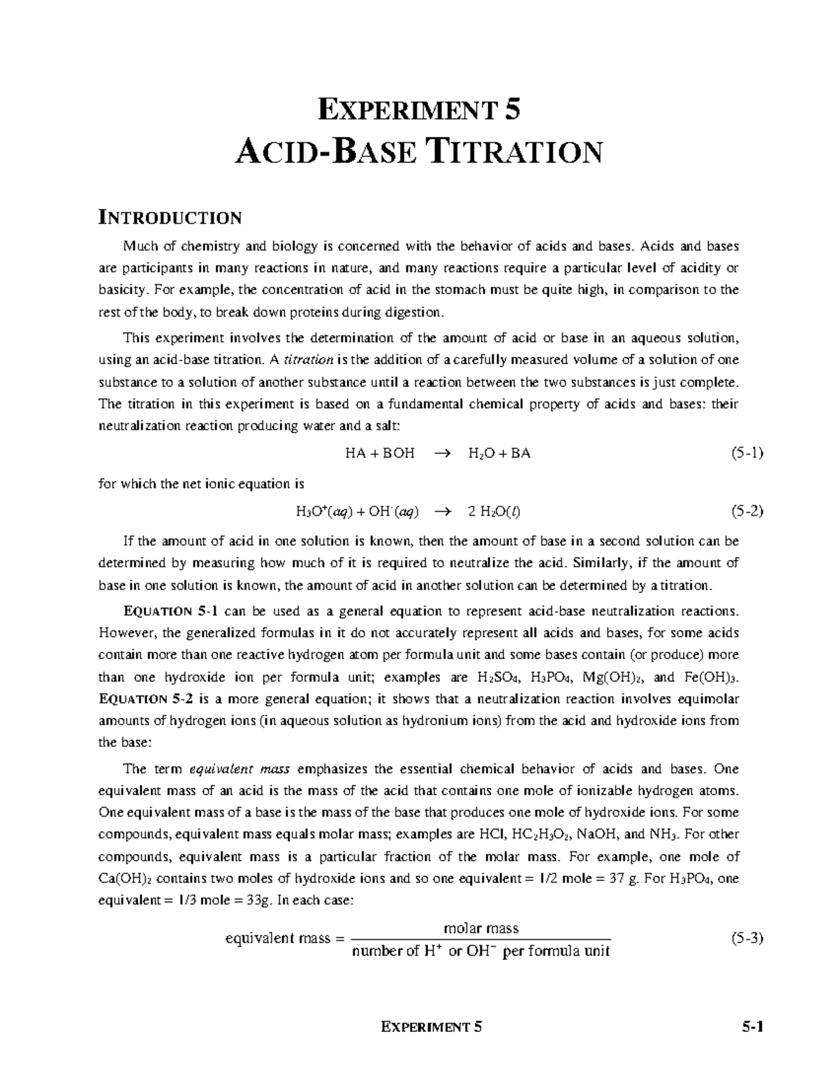 Uof C GL05 Lab - Titration Experiment 5 Overview and Procedures - Studocu