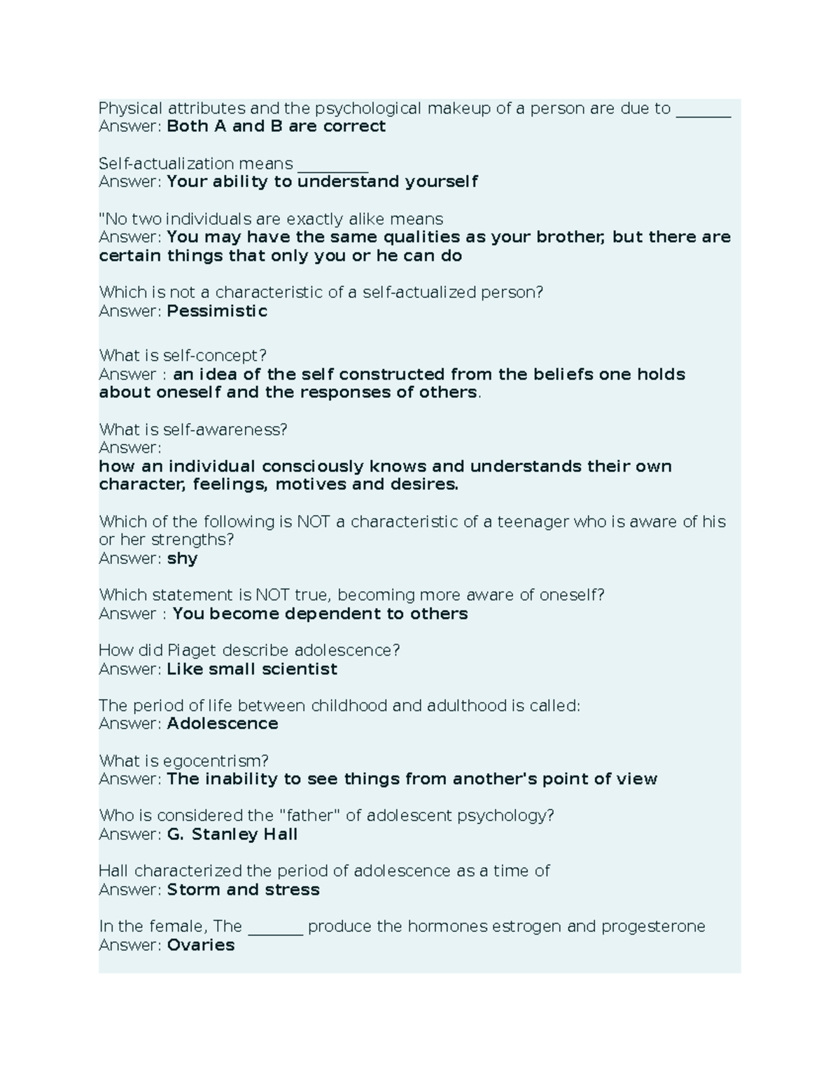 PDEV Answers - Chapter on Adolescent Psychology and Development - Studocu