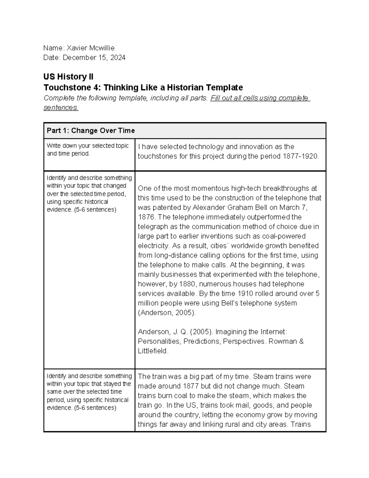 US History II Touchstone 4: Analyzing Change and Continuity in History ...