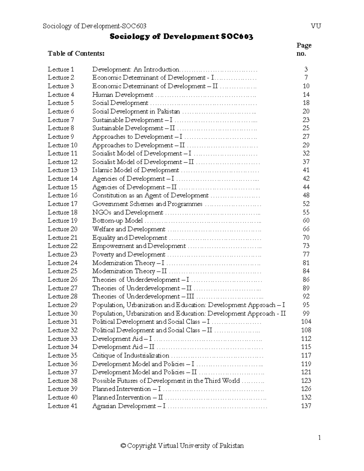 Sociology of Development SOC: Comprehensive Lecture Handouts - Studocu