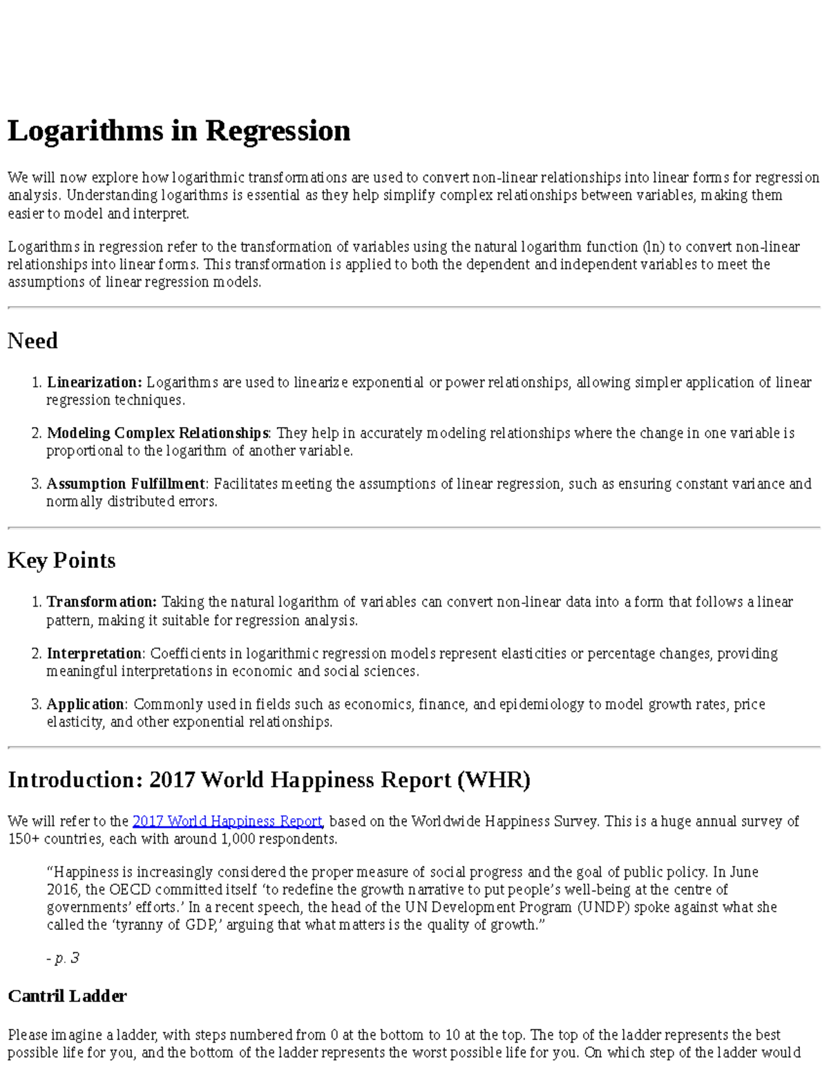 Logarithmic Transformations in Regression Analysis (Course Code: 05 ...