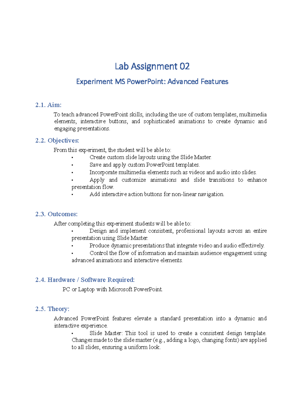 Lab Assignment 02: Mastering Advanced PowerPoint Features - Studocu