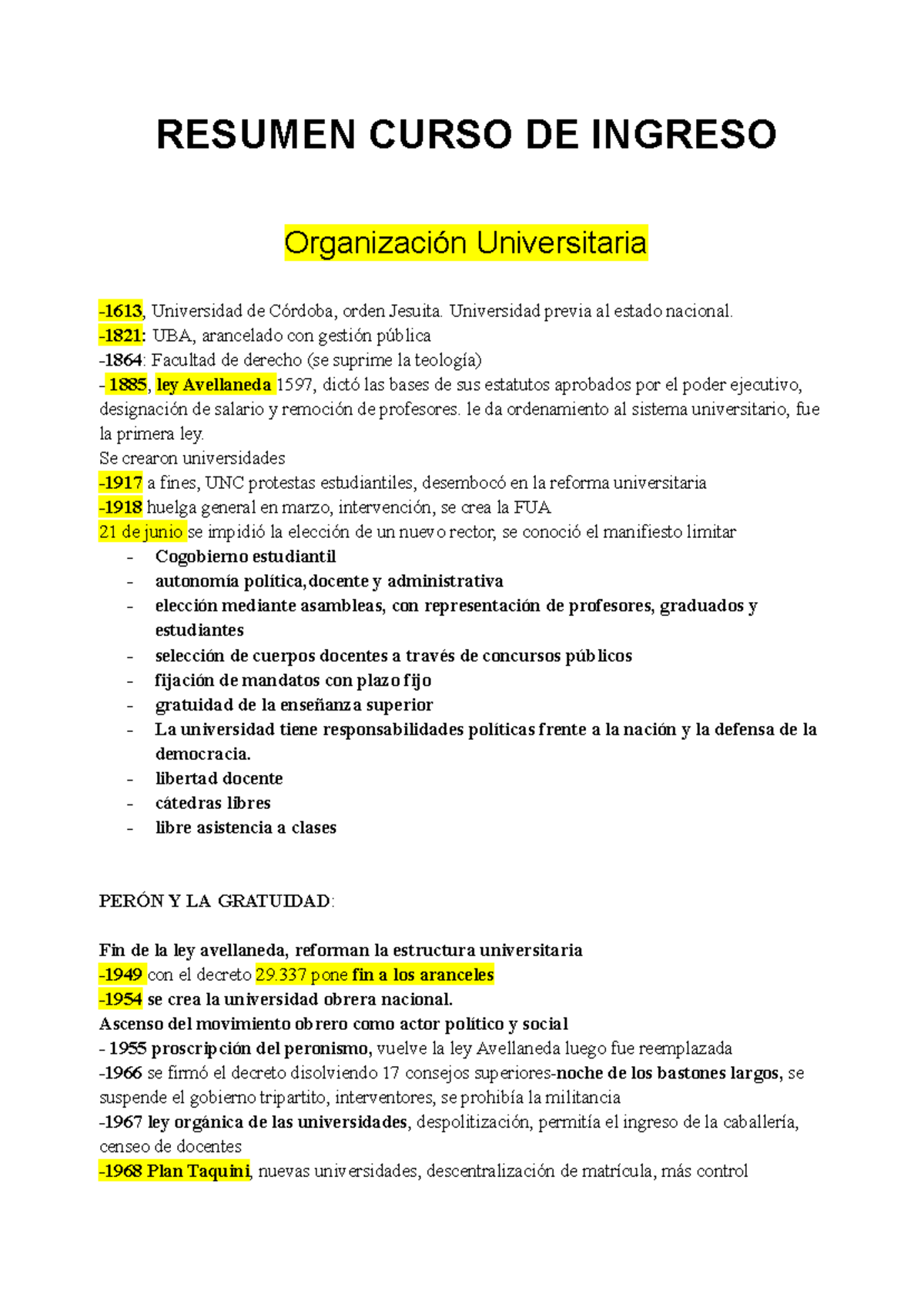 Resumen Curso Ingreso - Historia Universitaria y Conceptos Clave - Document Preview
