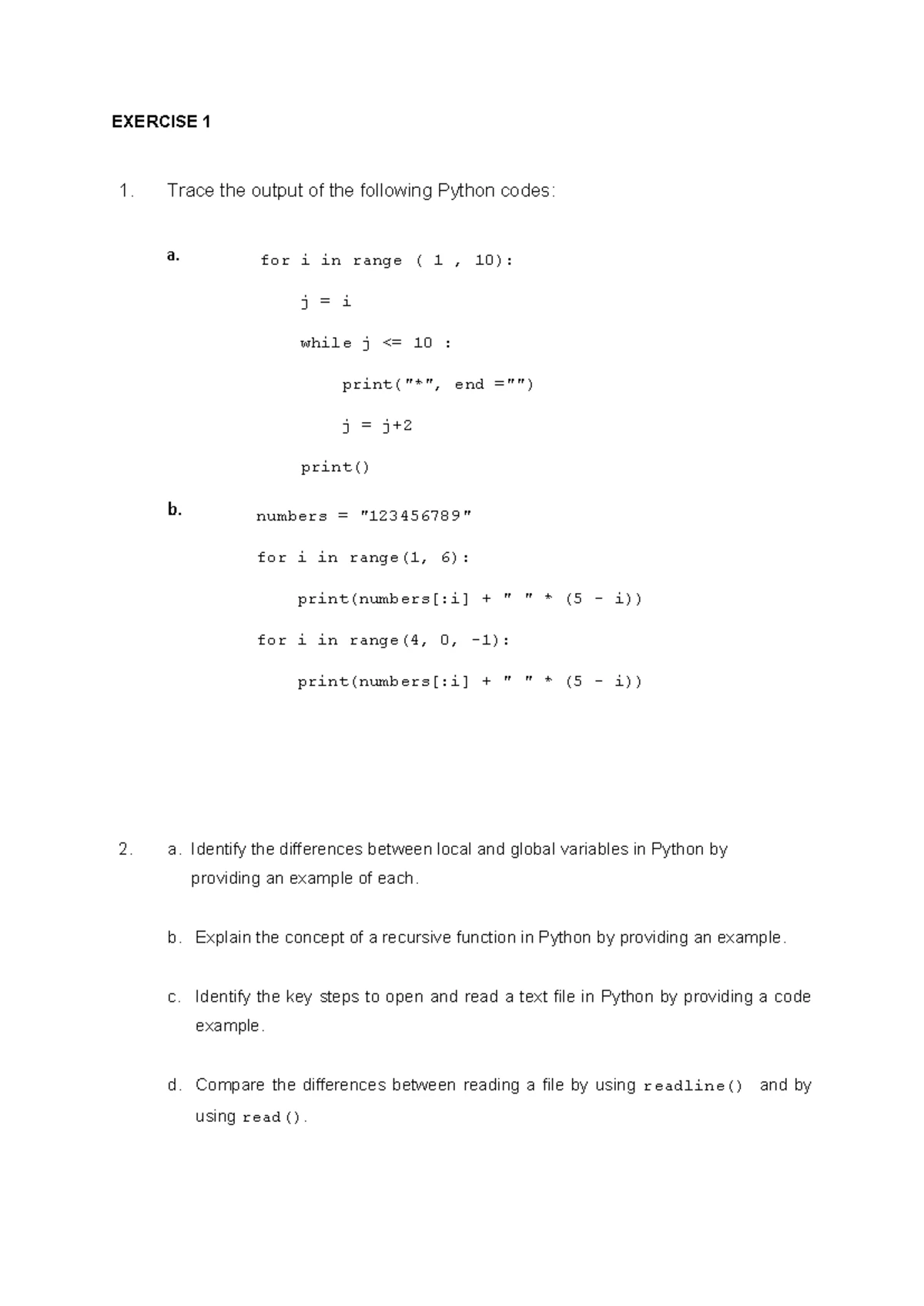 SET 5 Exercise: Python Code Output & Concepts Analysis - Studocu