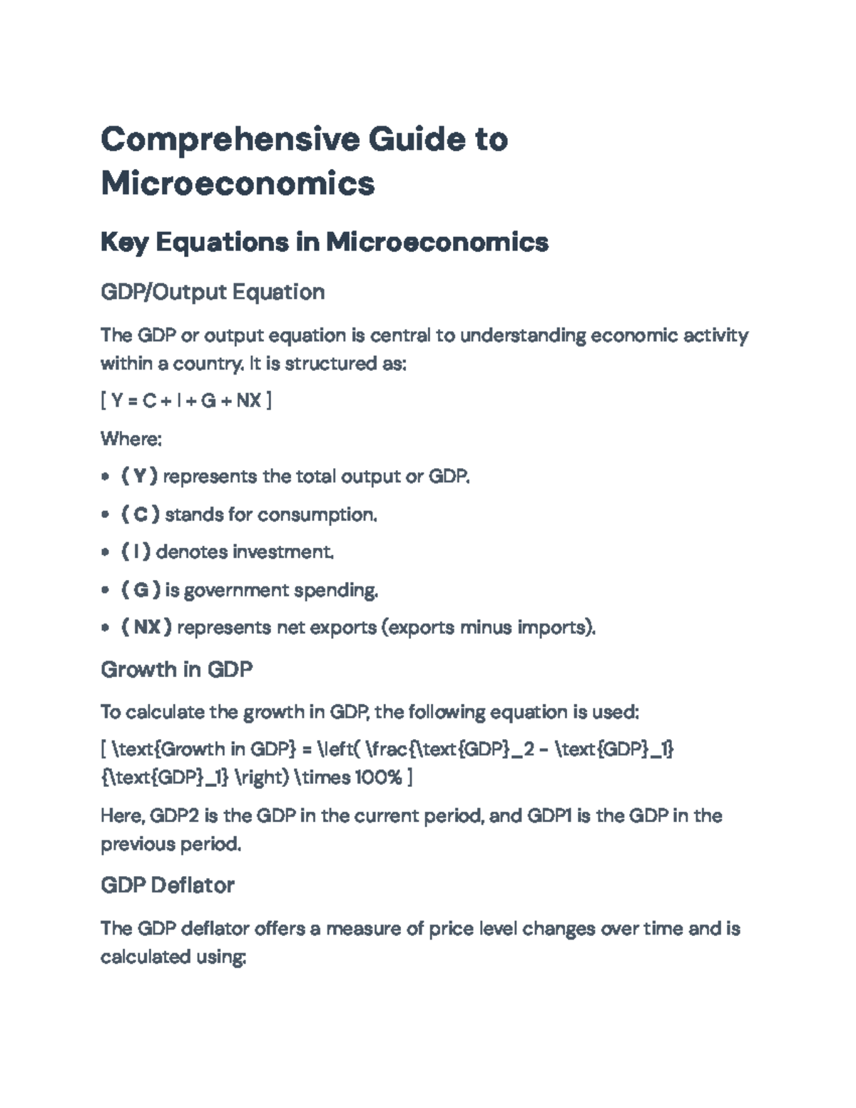 Microeconomics Key Equations Overview and Applications - Comprehensive ...