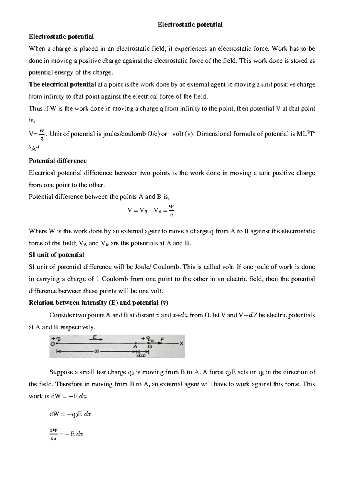 Electric Potential Notes (PHYS 101) - 2025-2026 - Studocu