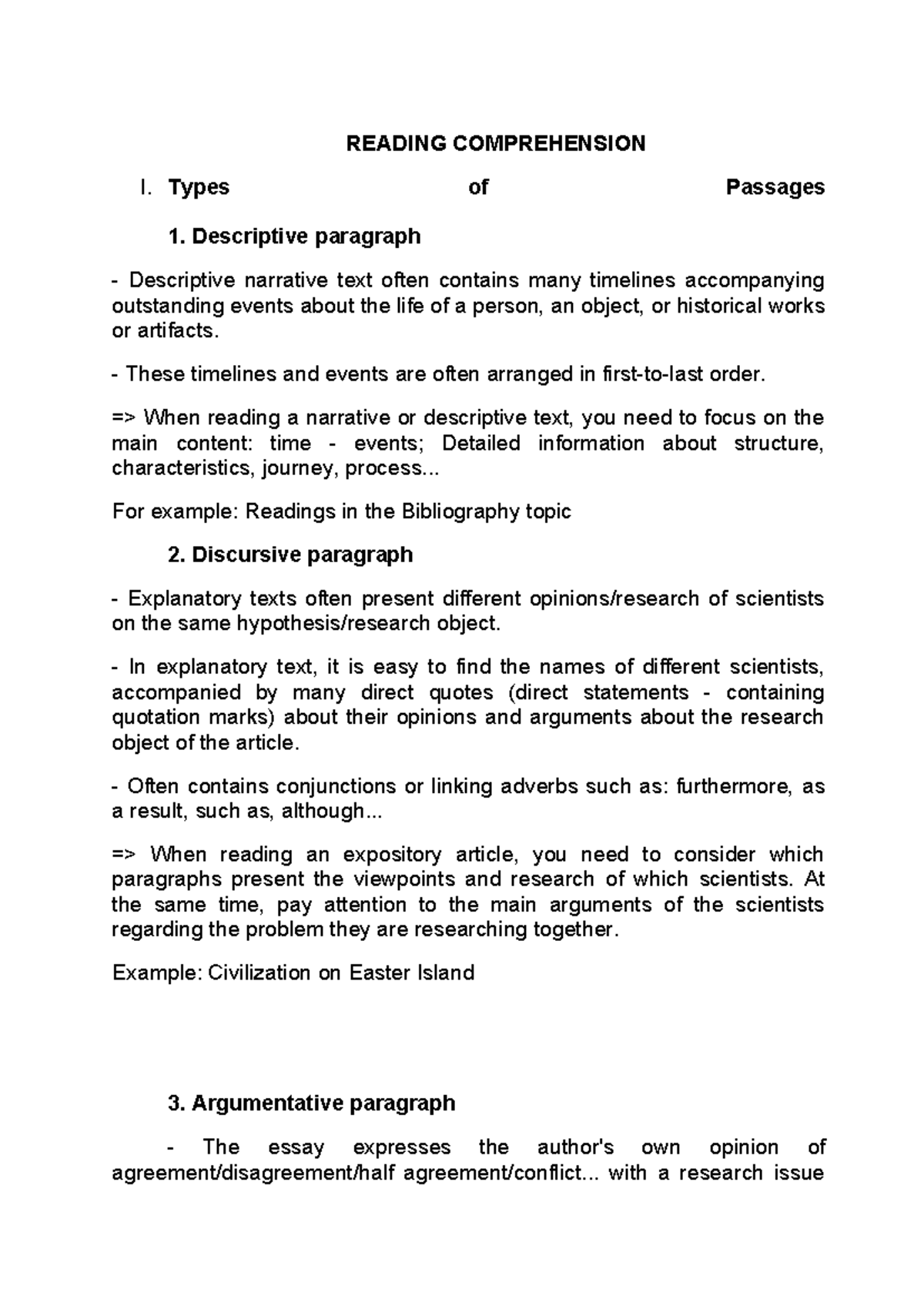 L1 - Types of Academic Passages: Reading Comprehension Guide - Studocu