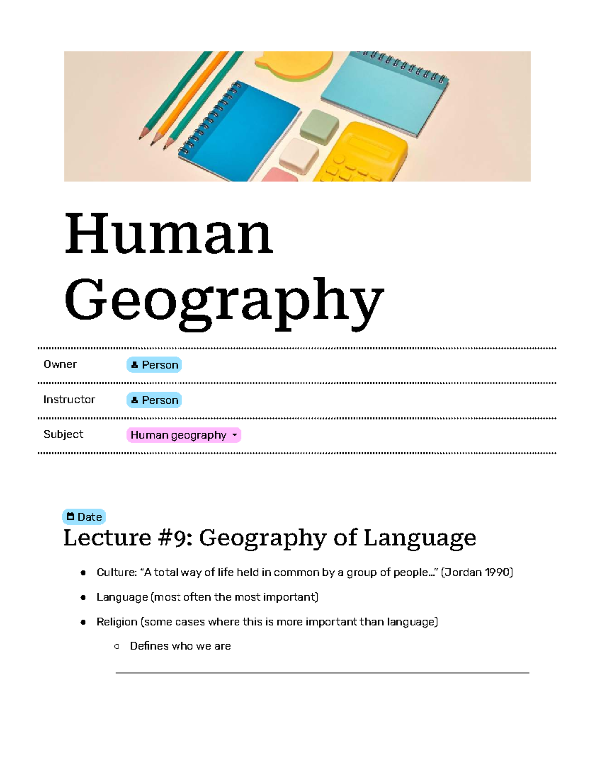 Human Geography Lecture Notes: Language, Religion, and Culture - Studocu