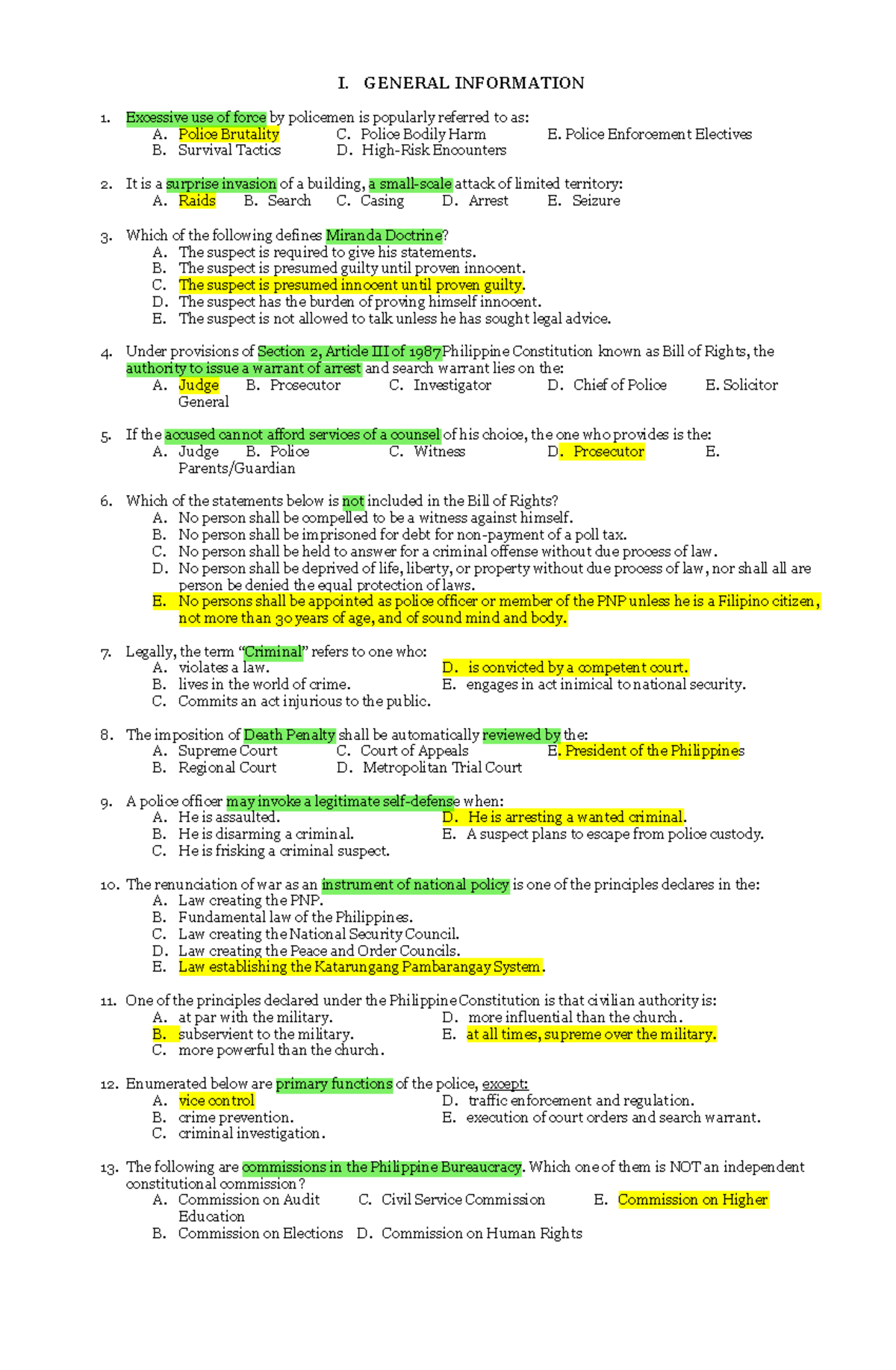 Napolcom Entrance Reviewer - I. GENERAL INFORMATION Excessive use of ...