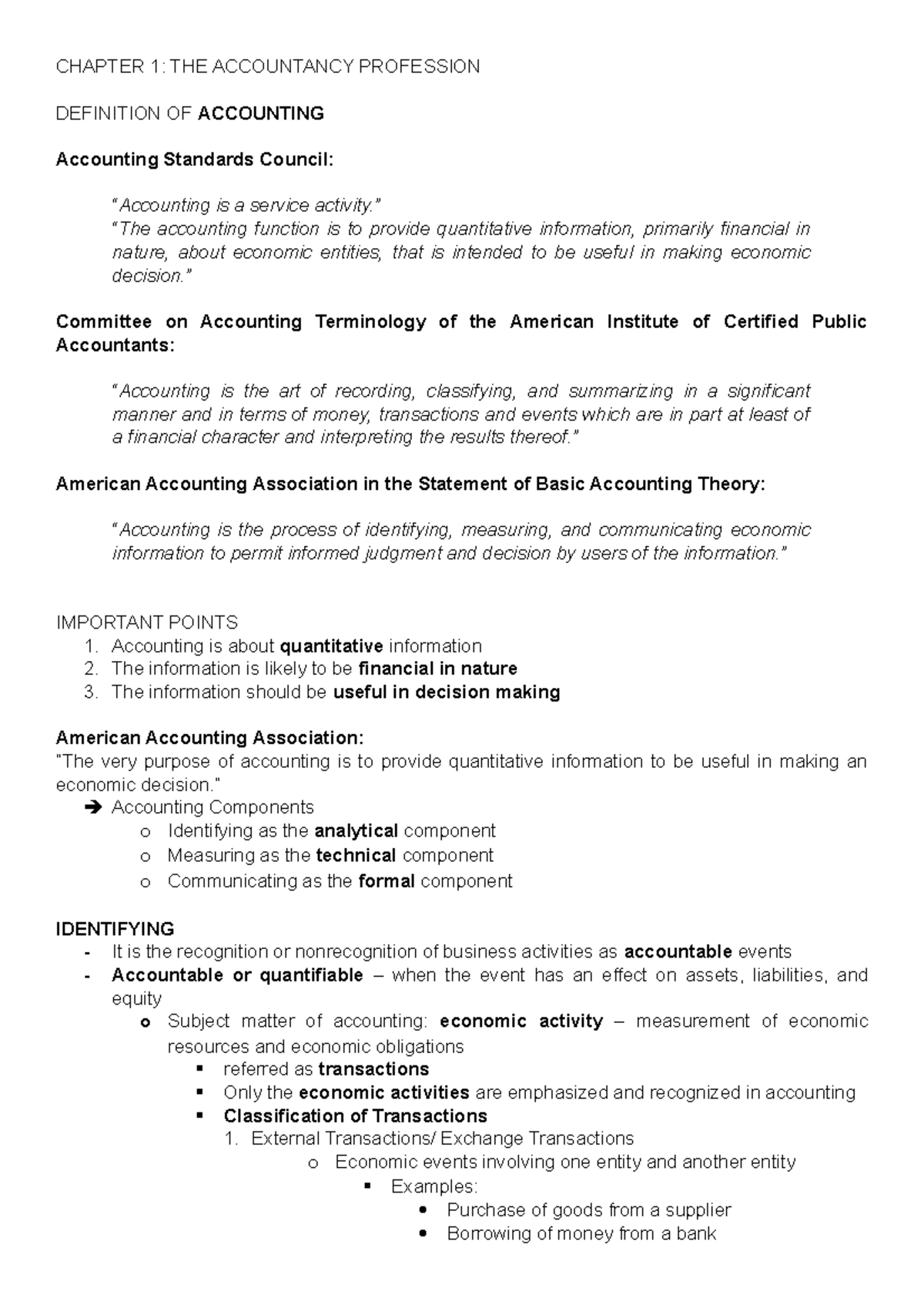 Finacc - Chapter 1 - Lecture Notes on Accounting Basics - Studocu