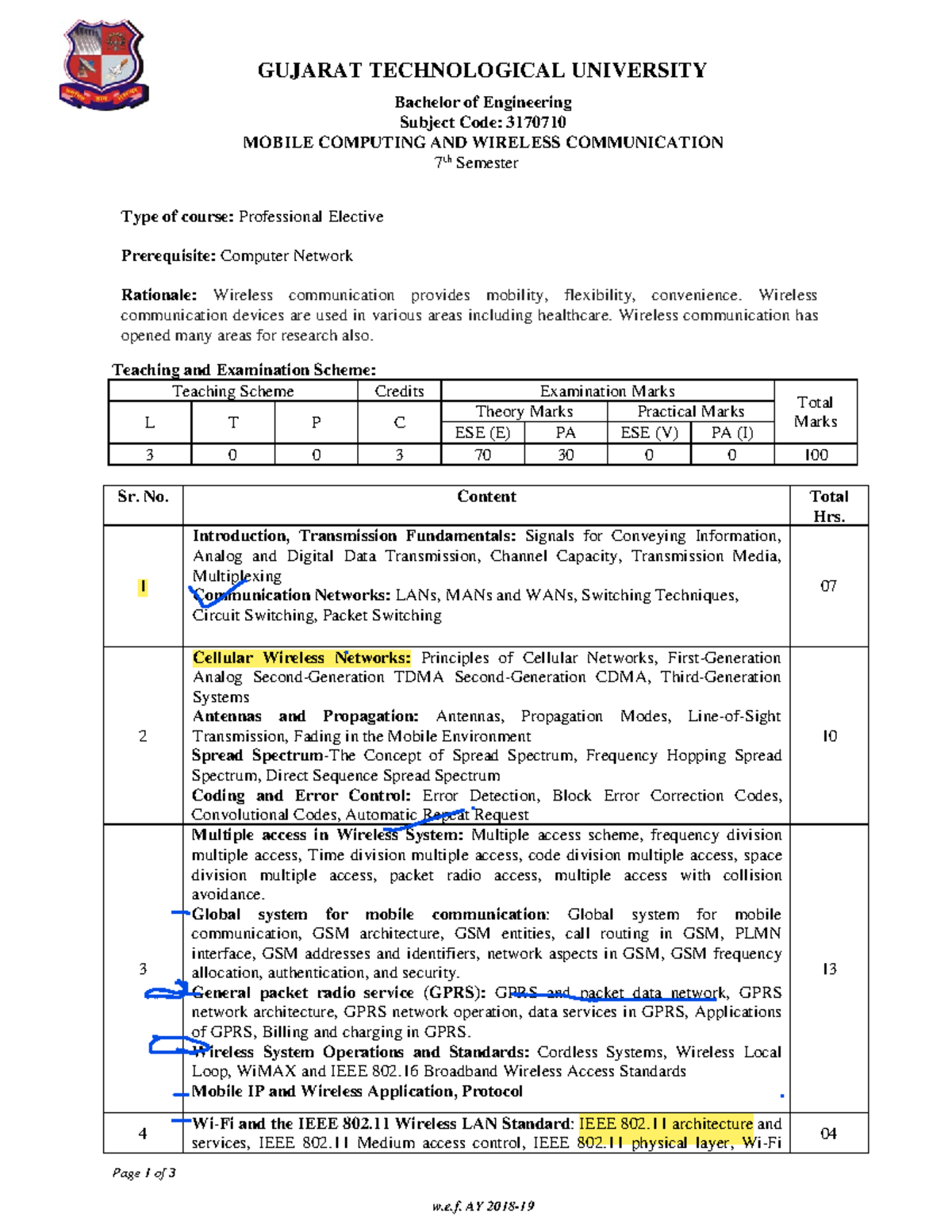 MCWC - 3170710 Syllabus for Mobile Computing & Wireless Comm. - Studocu