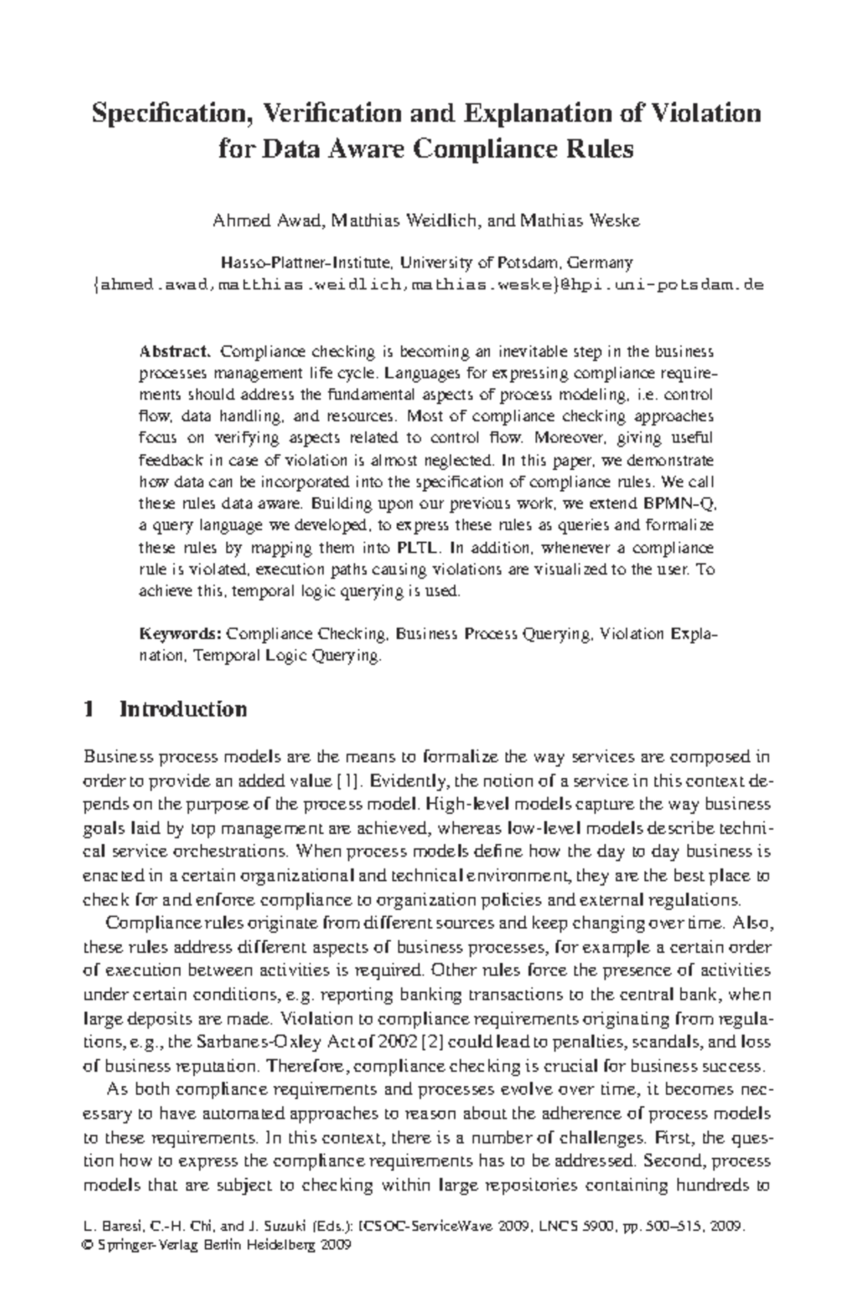Specification and Verification of Data Aware Compliance Rules (CS 101 ...