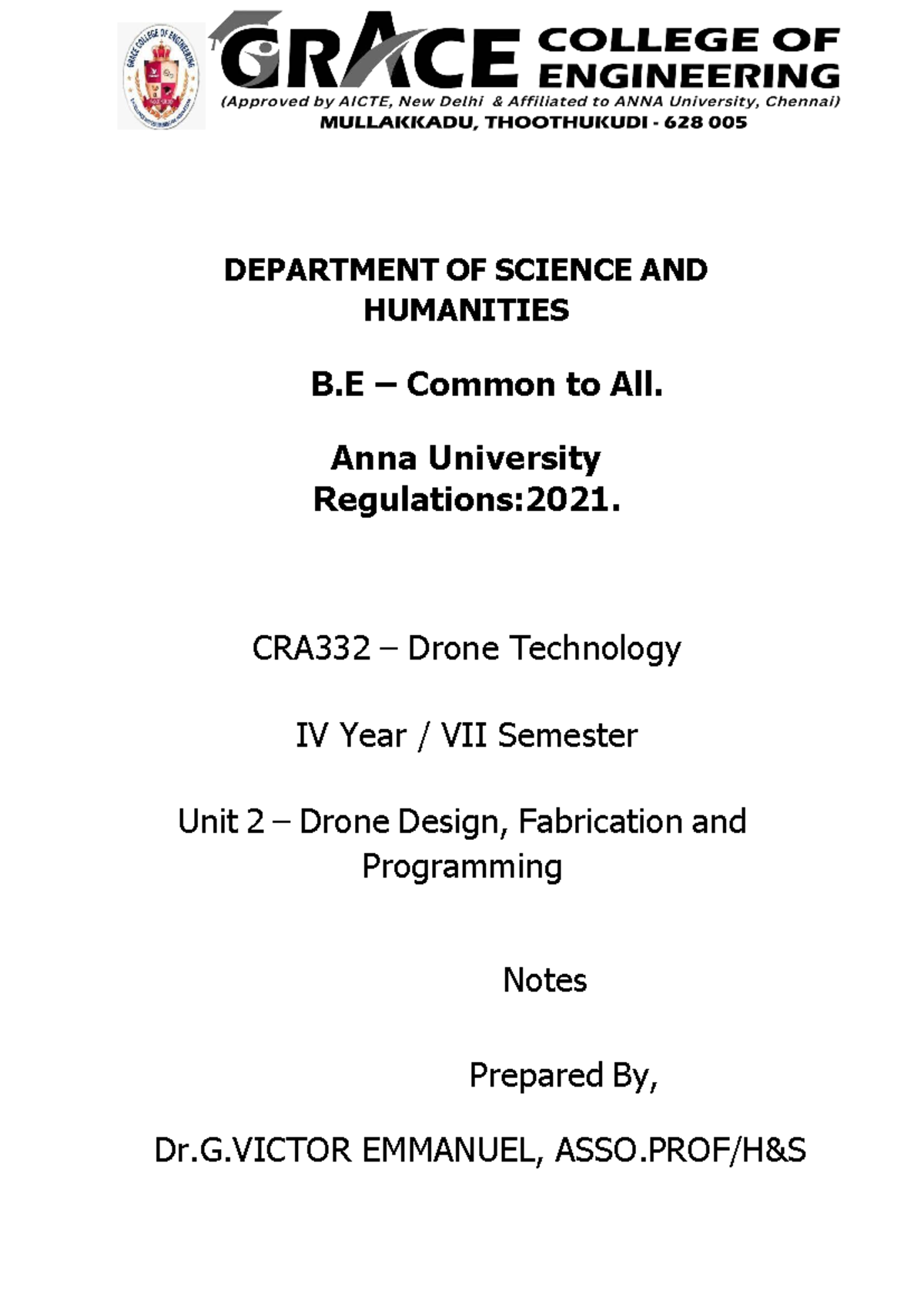 CRA332 Drone Technology Unit 2 - 2 Marks Q&A Notes - Studocu