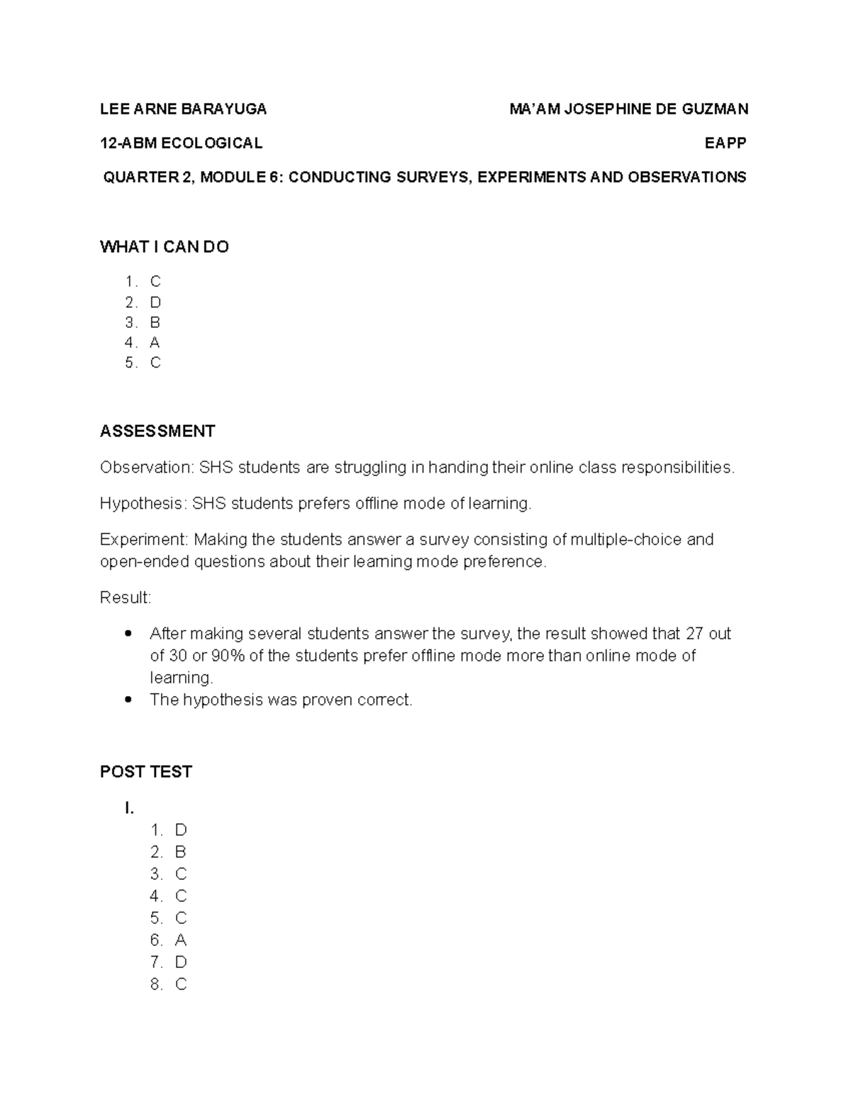 EAPP Q2 Module 6: Surveys, Experiments & Observations Insights - Studocu
