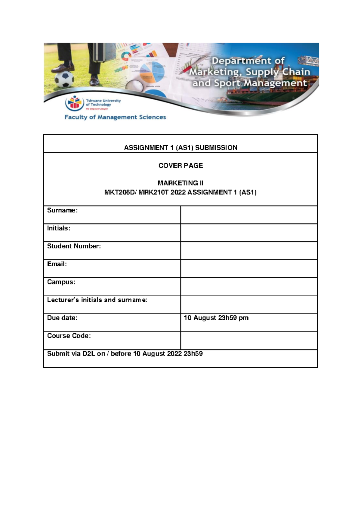 MKT206D-MRK210T Assignment 2022 - ASSIGNMENT 1 (AS1) SUBMISSION COVER ...
