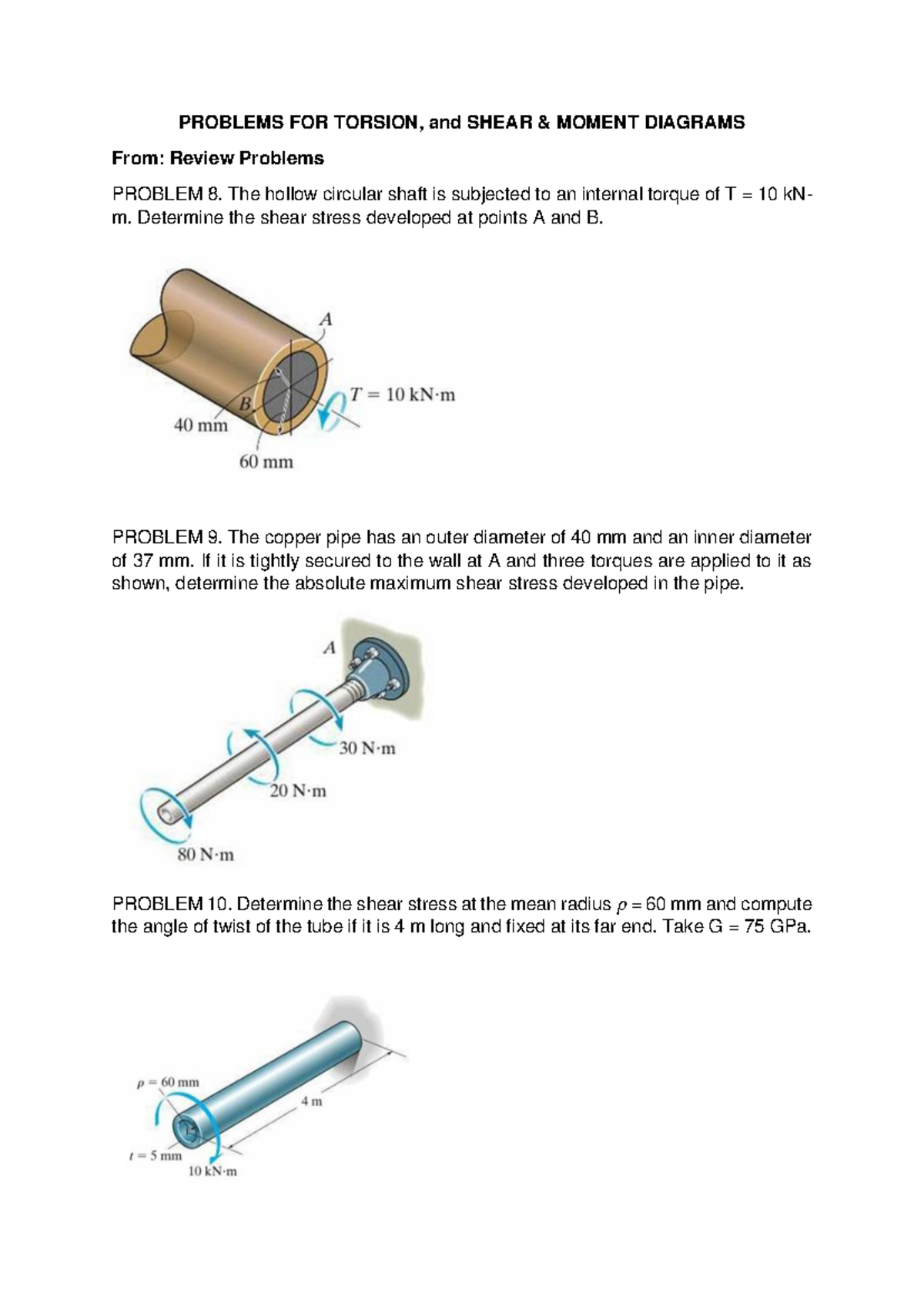 Torsion & Shear Moment Diagrams: Practice Problems for ME 101 - Studocu
