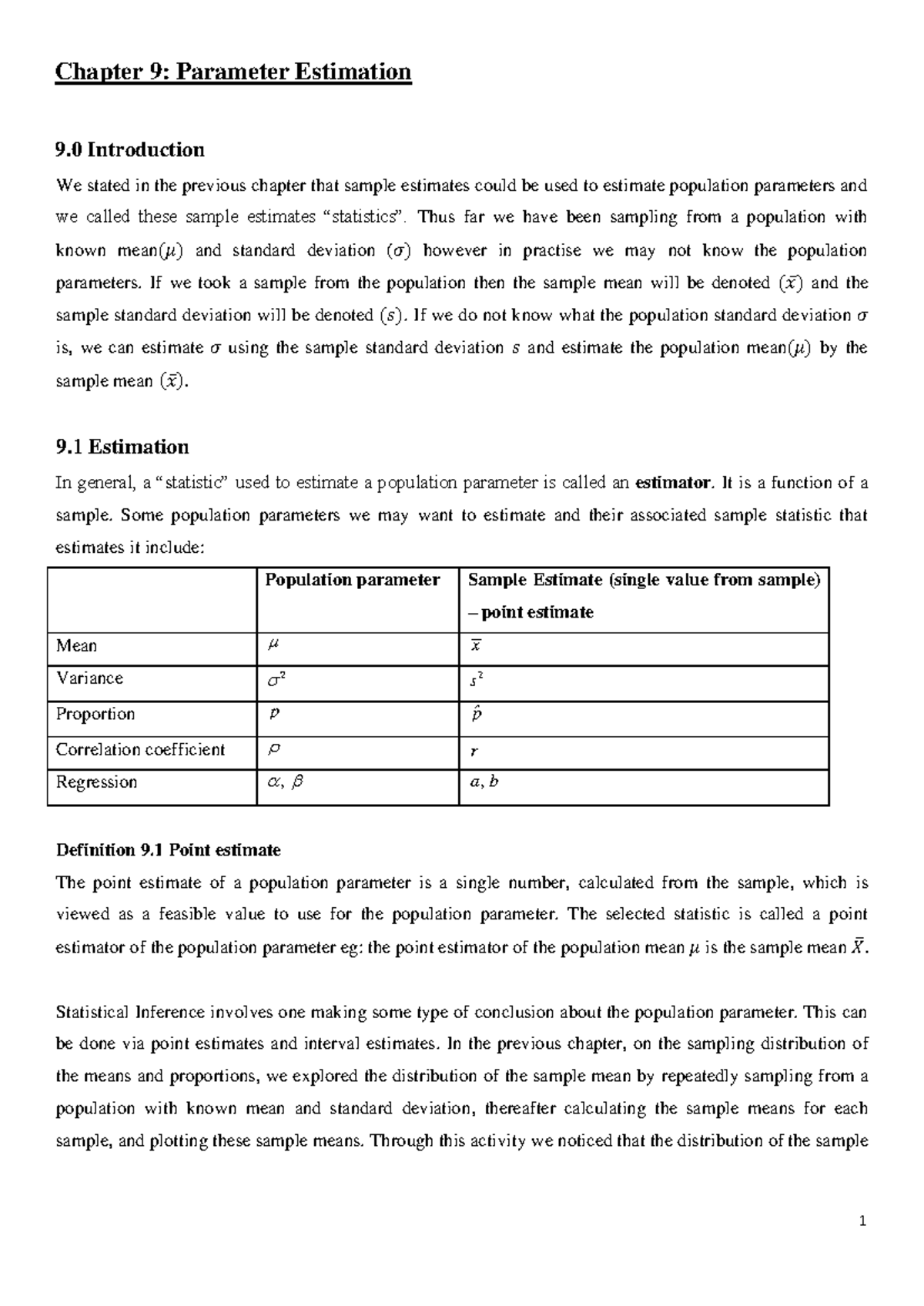 Parameter Estimation Lecture Notes (Stat 2023) - Part 1 - Studocu