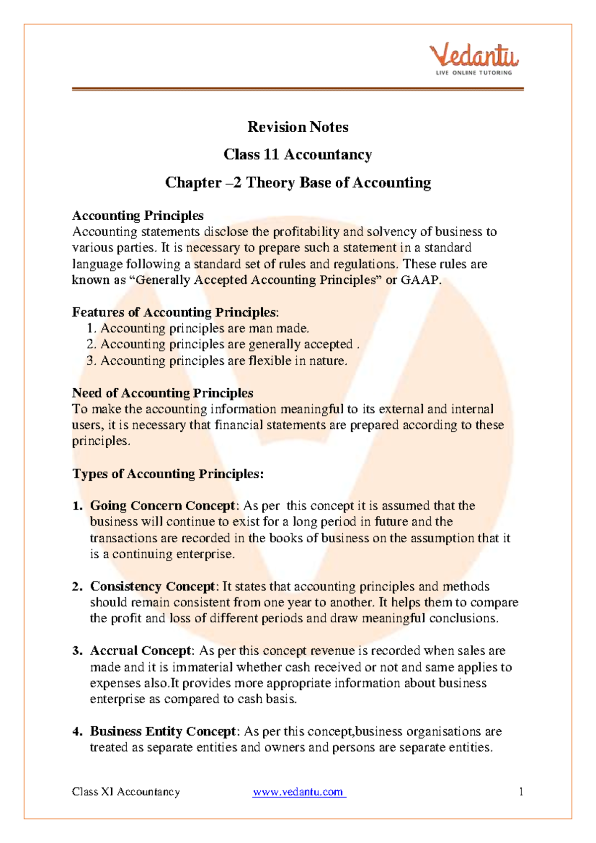 Class 11 Accountancy Chapter 2 Revision Notes on Accounting Principles ...