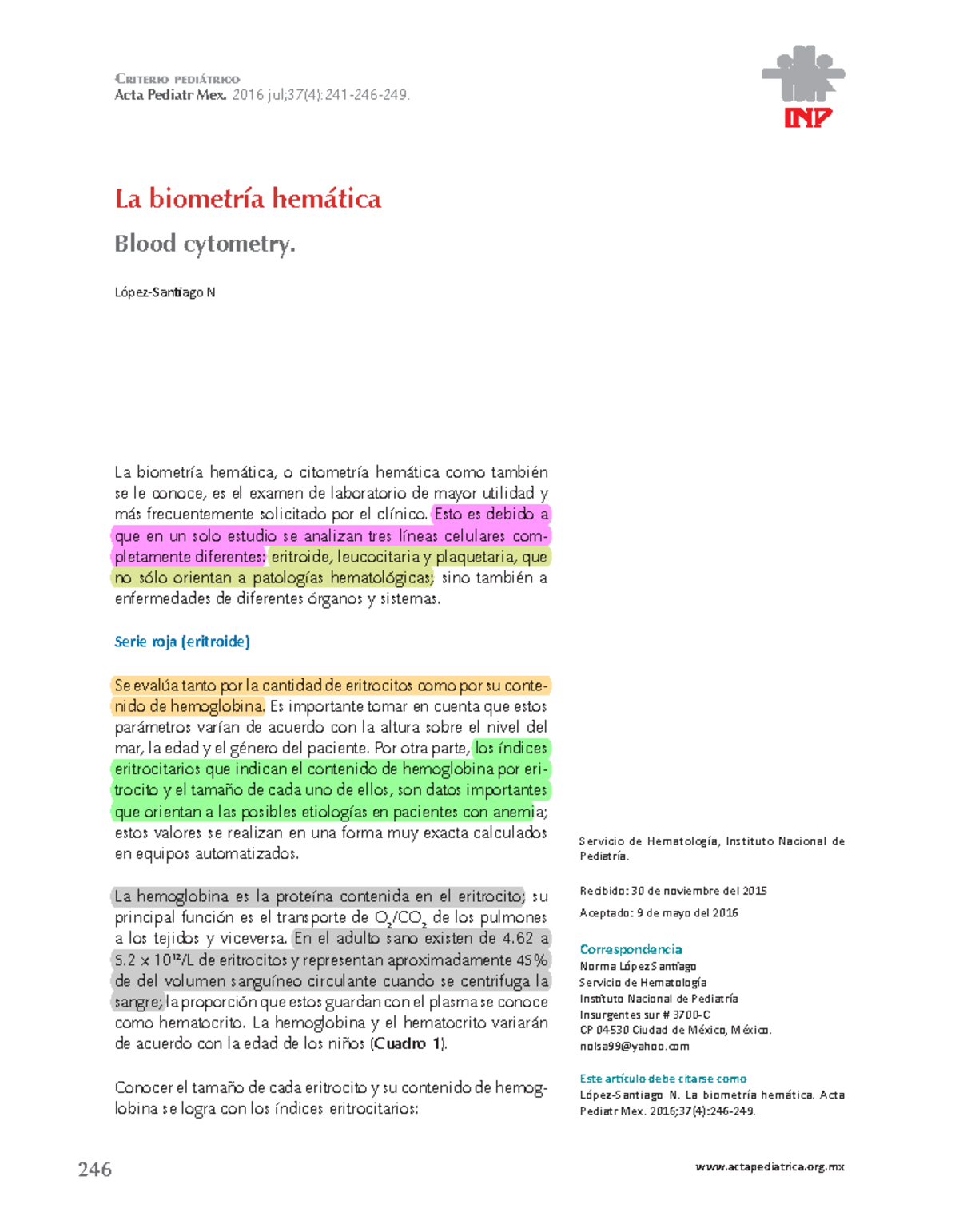 BH INP - resumen - 246 actapediatrica.org critErio pEdiátrico Acta ...