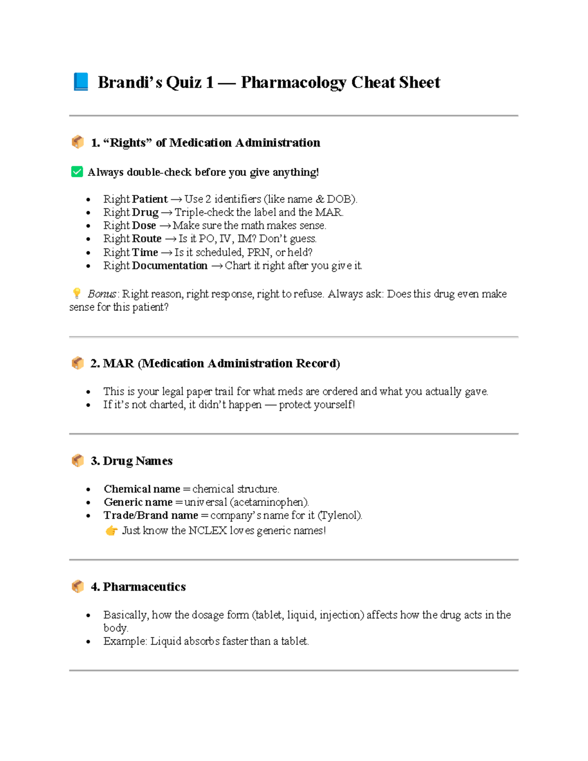 Quiz 1 Pharmacology Study Guide for Exam Preparation - Studocu