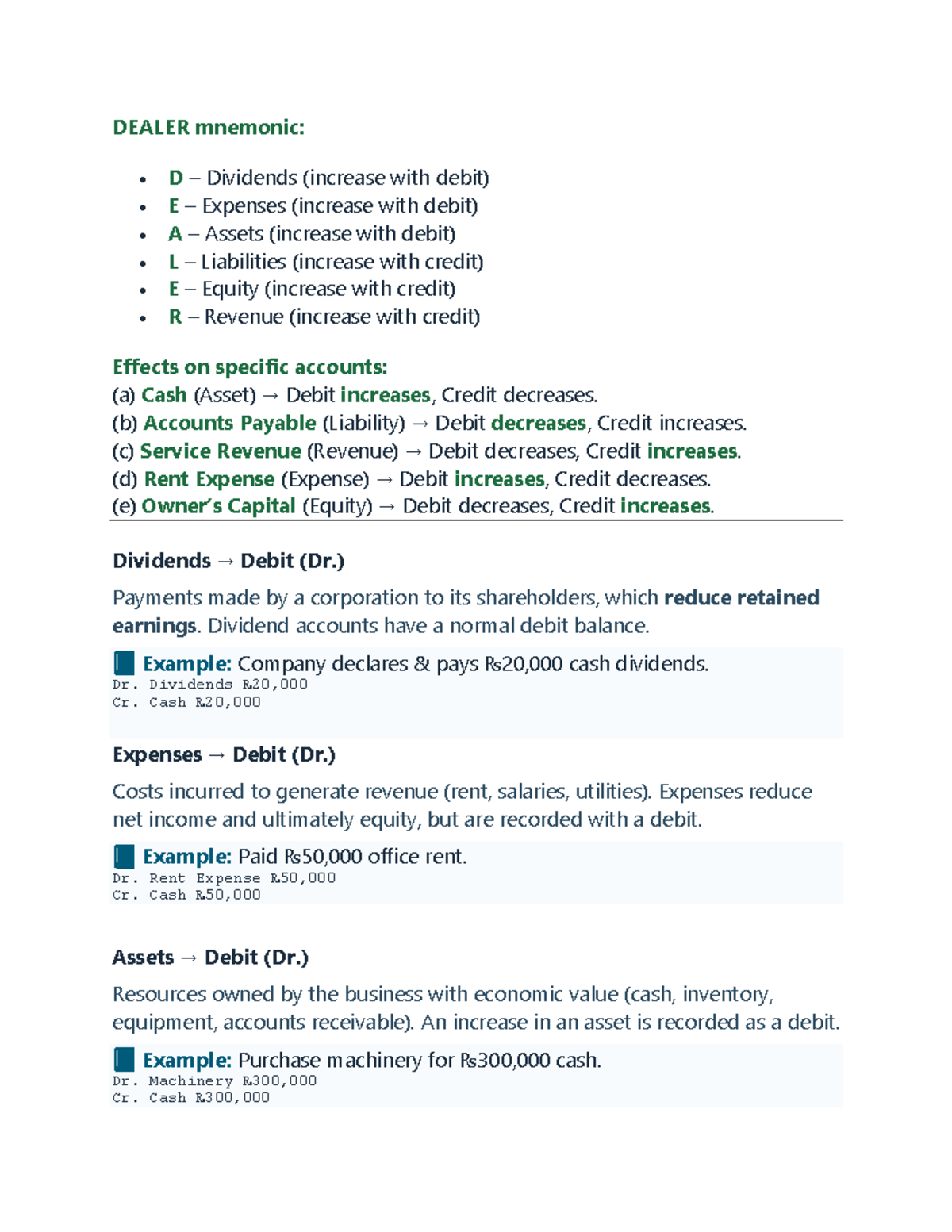 03 Basic Accounting - Exam Notes on DEALER Mnemonic and Transactions ...
