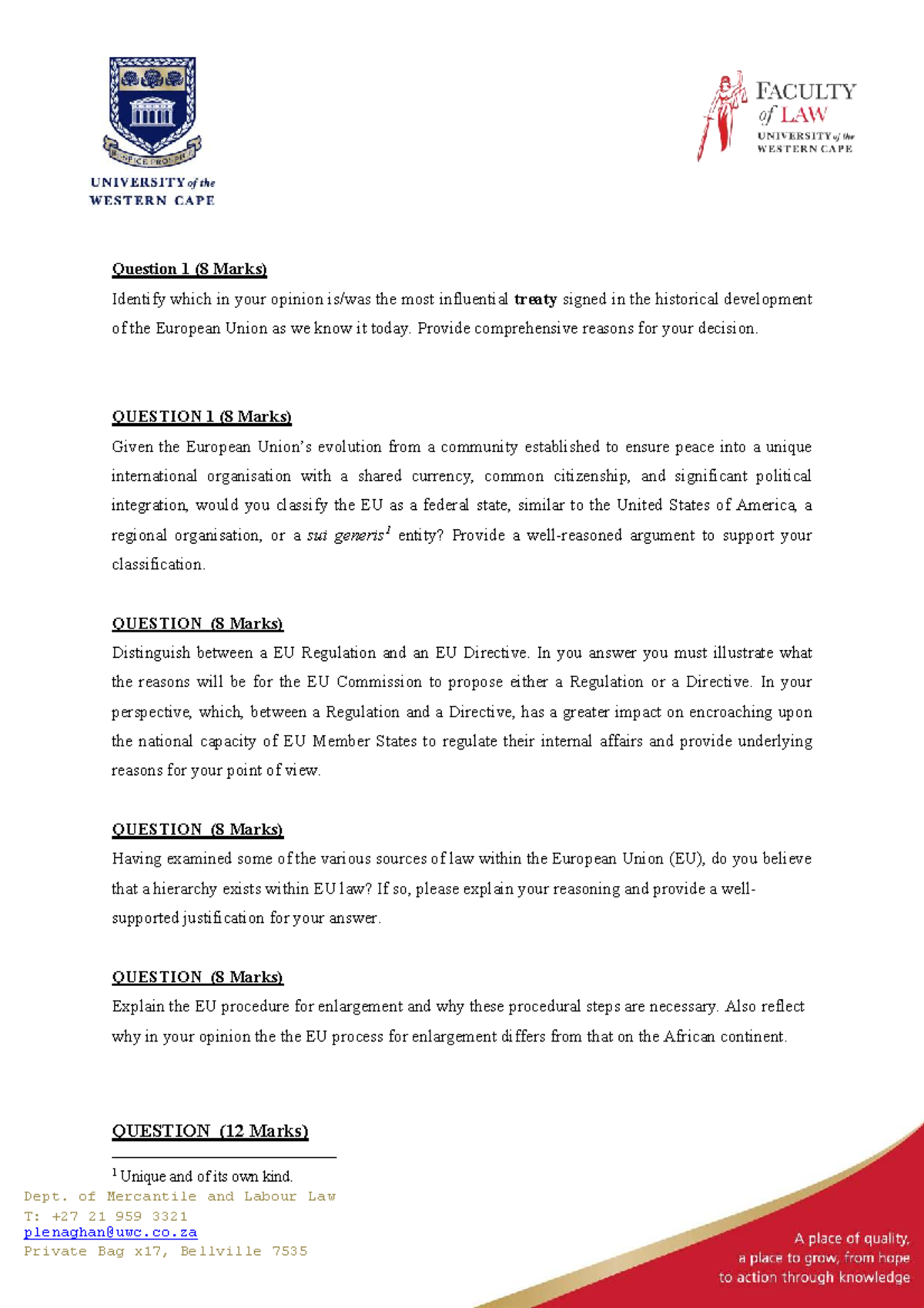 EU Law Insights: Past Test Questions for Compulsory Test 1 - Studocu