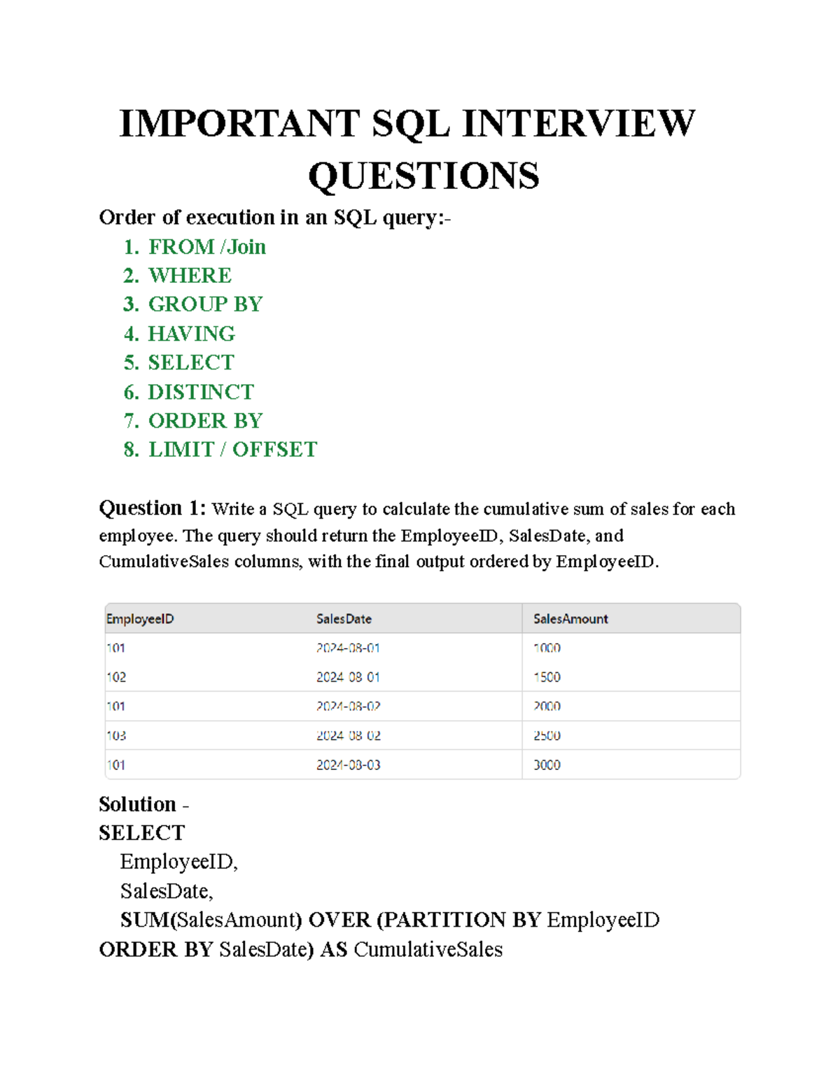 SQL Interview Questions: Key Concepts and Solutions - Studocu