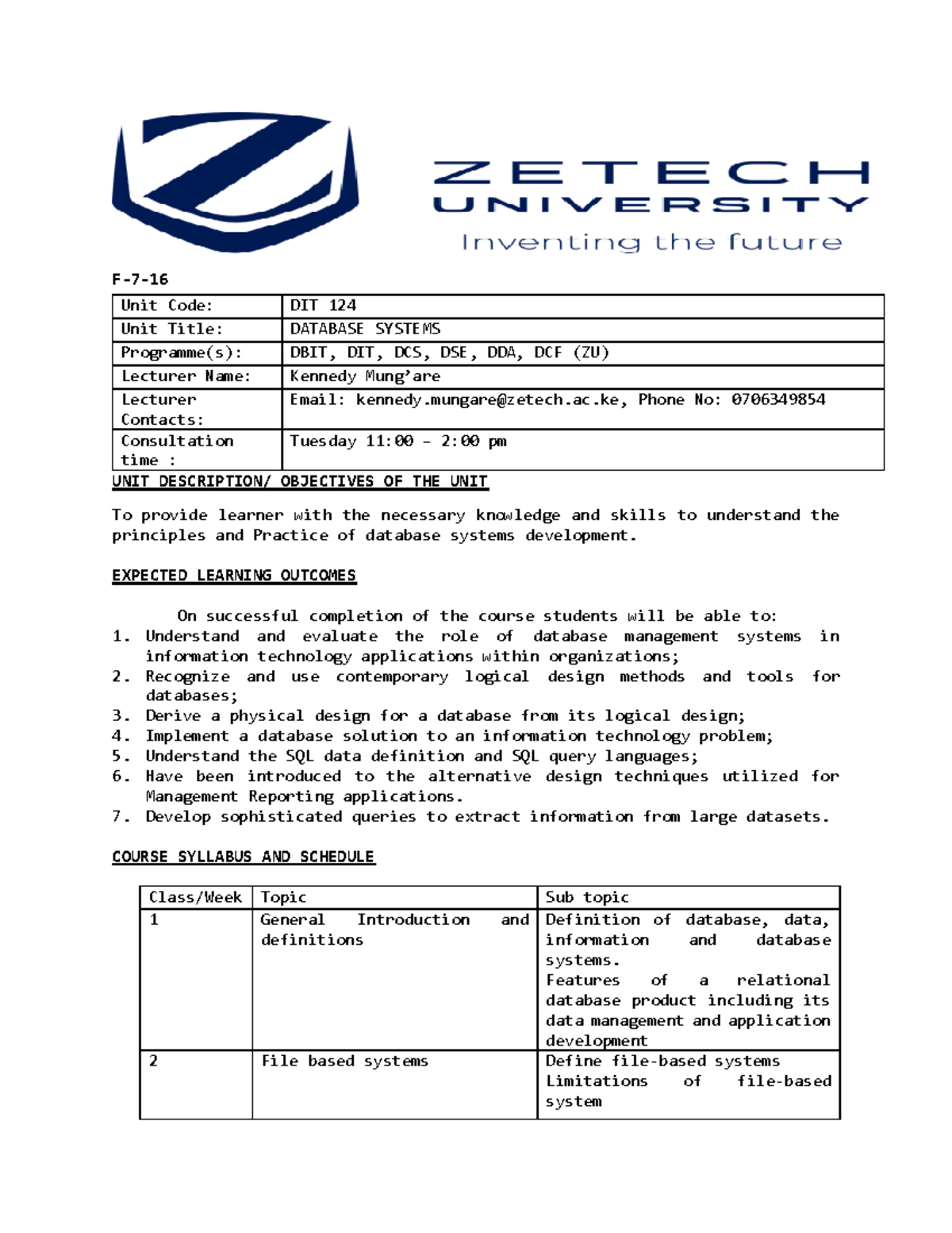 Database Systems DIT 124 - Comprehensive Notes - Document Preview