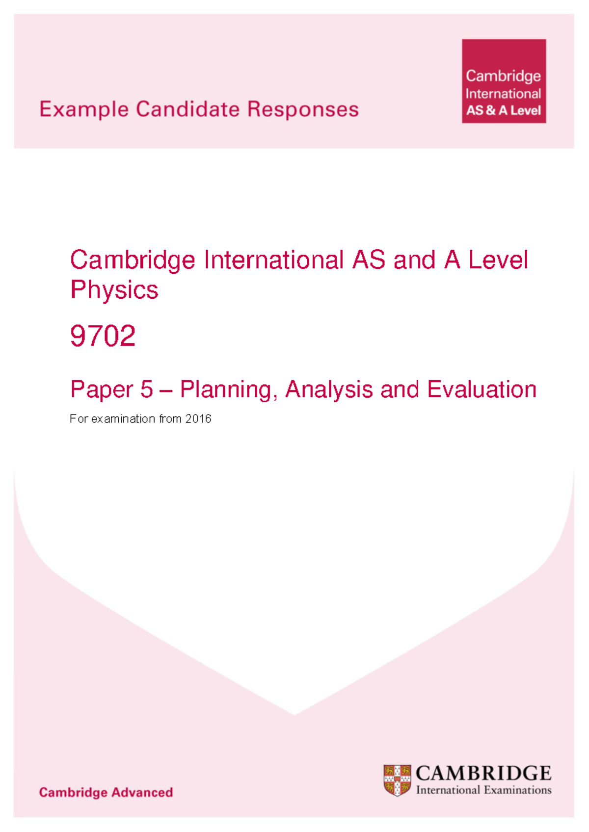 Cambridge International AS & A Level Physics 9702 Example Candidate ...