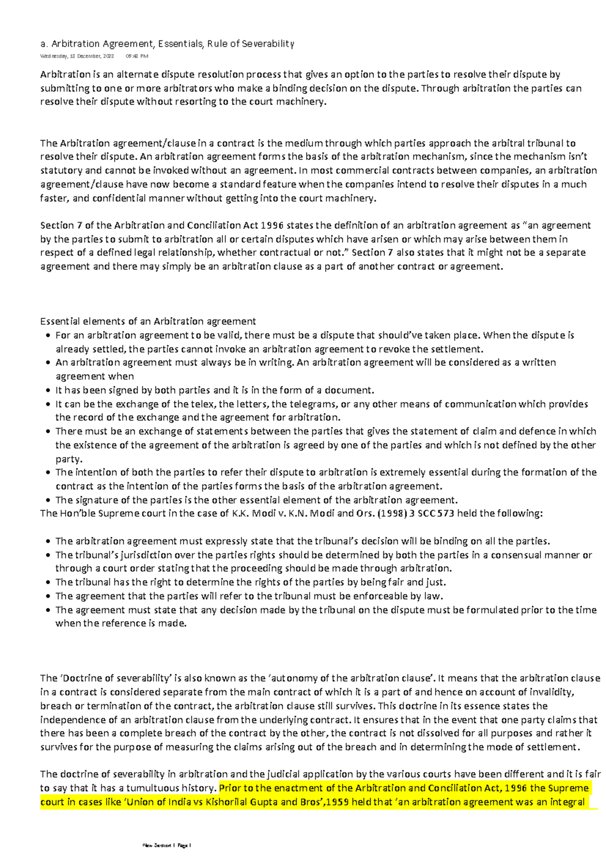 Arbitration Agreement Essentials & Rule of Severability (ADR 101) - Studocu