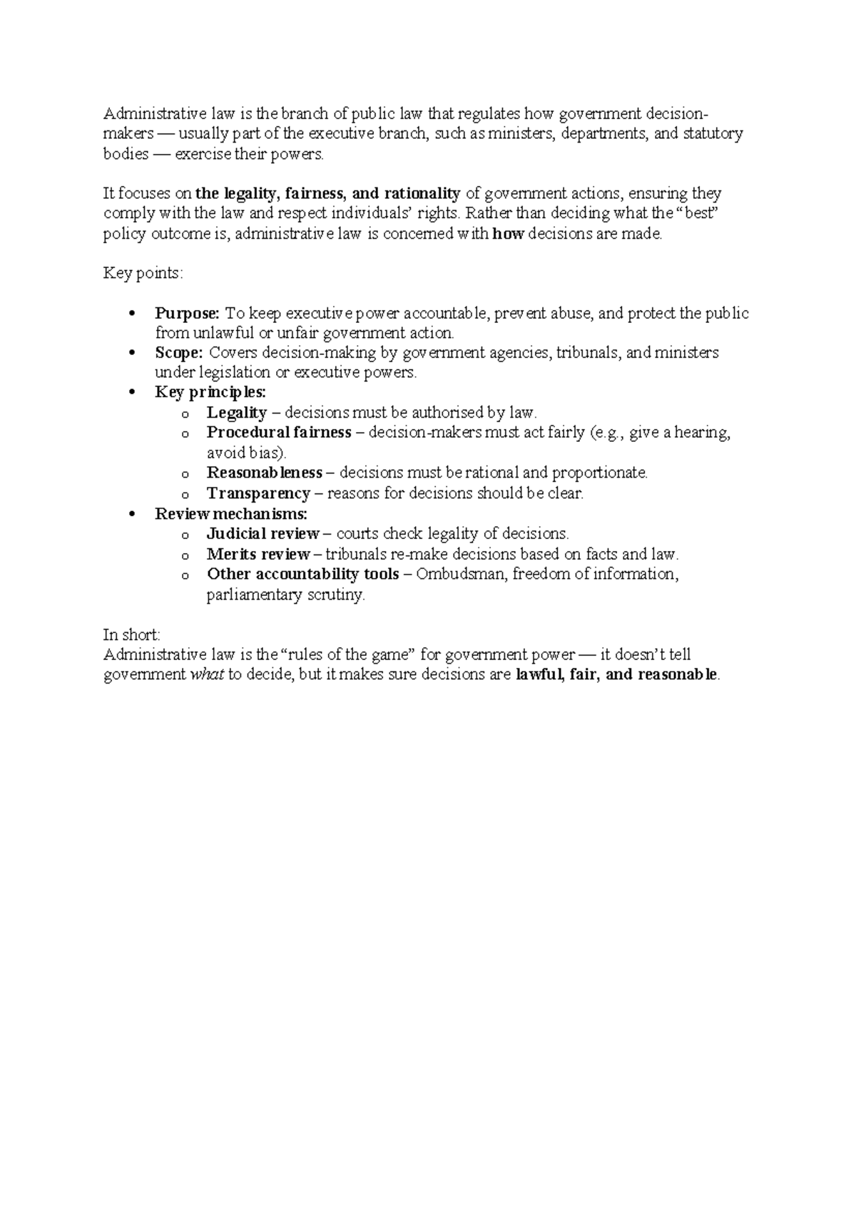 Administrative Law 1 - Key Notes on Government Accountability - Studocu