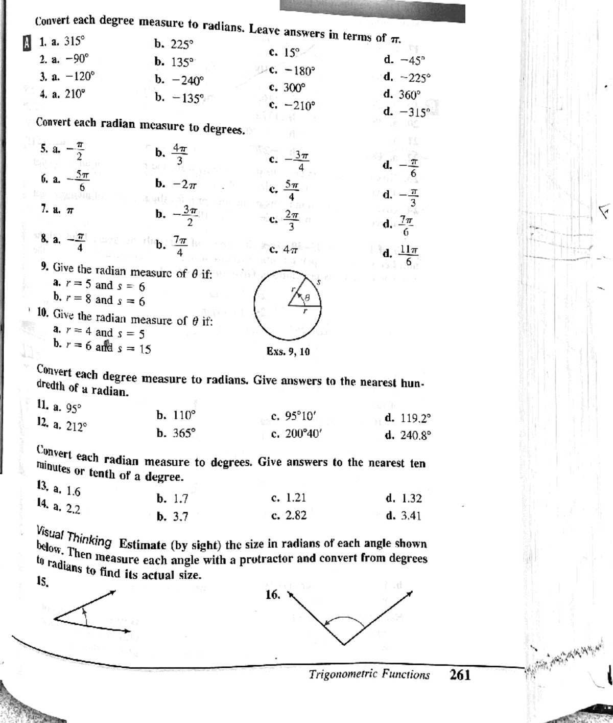 HW#1a P261 - Assignment of Pre-calculus unit 1 - Convert each degree ...