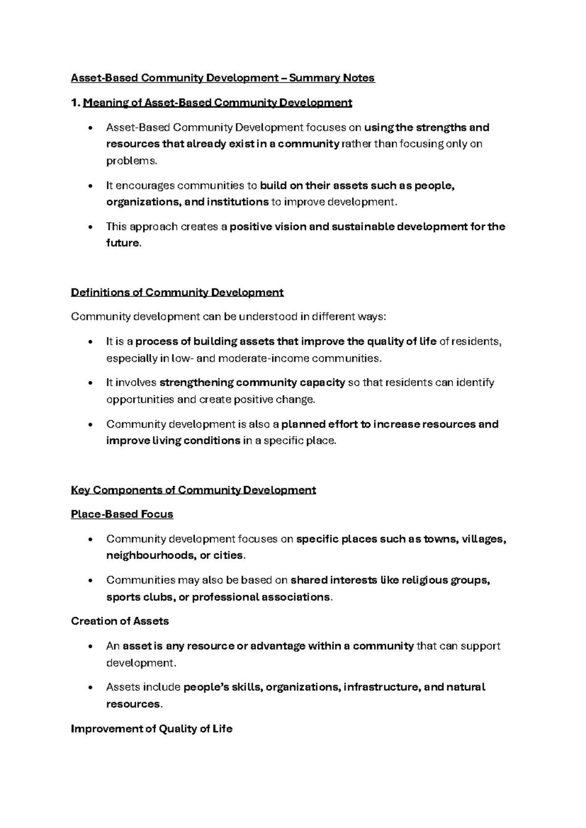 ABCD Approach in Community Development: Summary Notes - Studocu