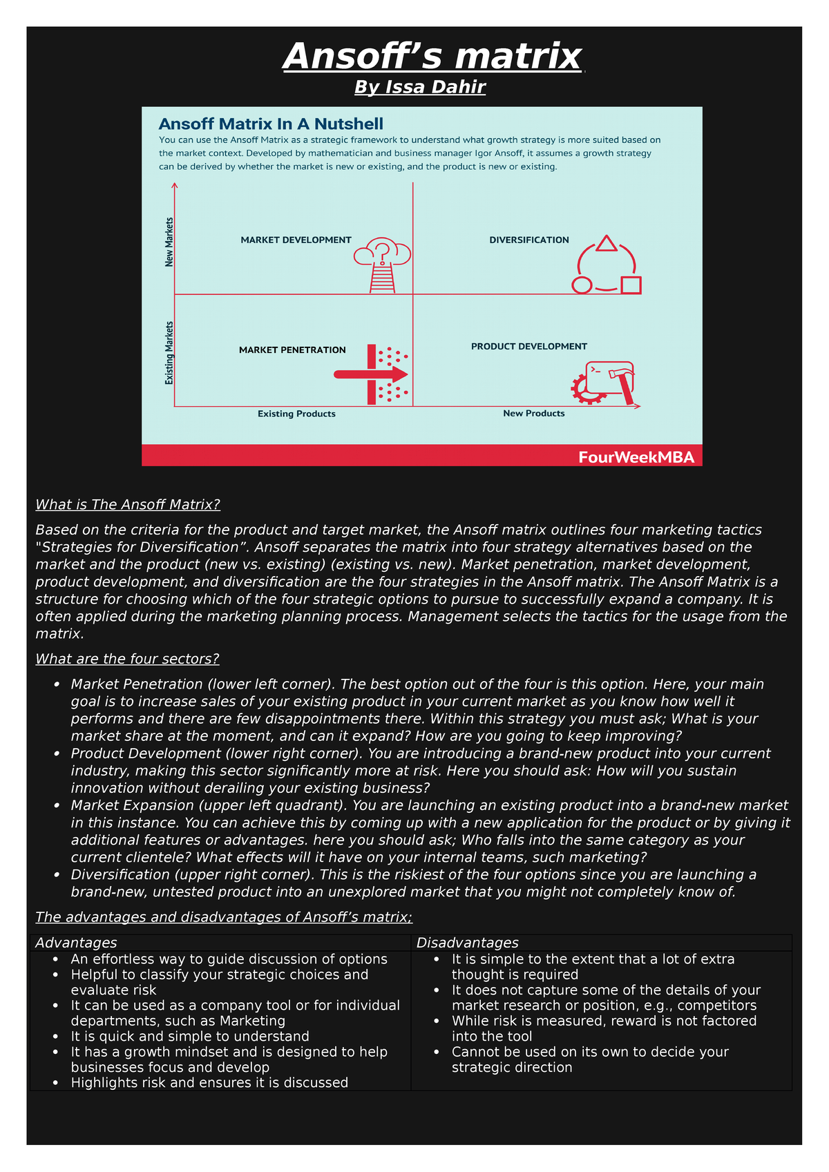 Ansoff's Matrix Overview: Strategies for Market & Product Growth - Studocu