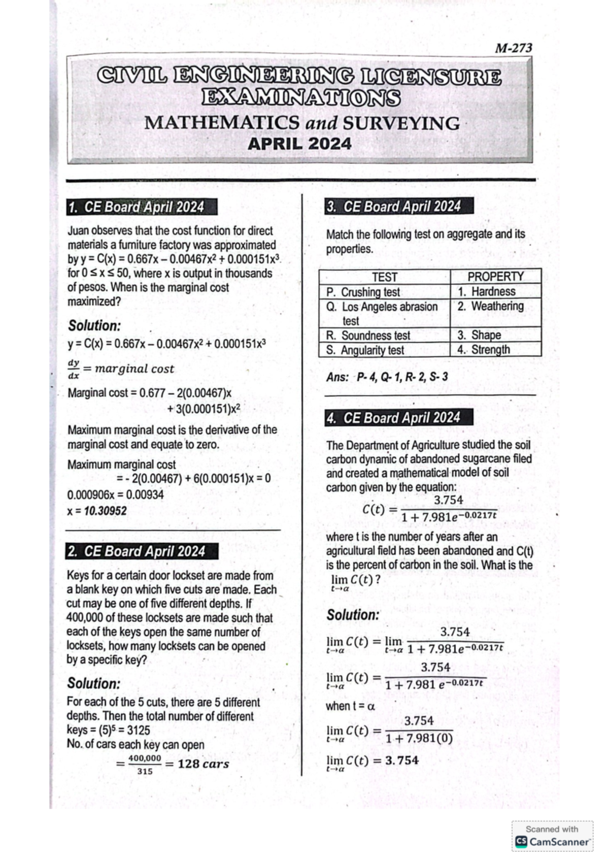 April 2024 CE Board Licensure Exam Review: Mathematics & Surveying ...